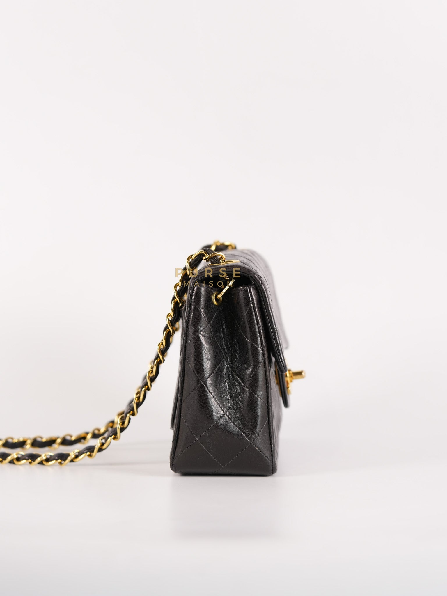 Vintage Mini Square Flap Bag in Black Quilted Lambskin Leather & Gold Hardware Series 4 | Purse Maison Luxury Bags Shop