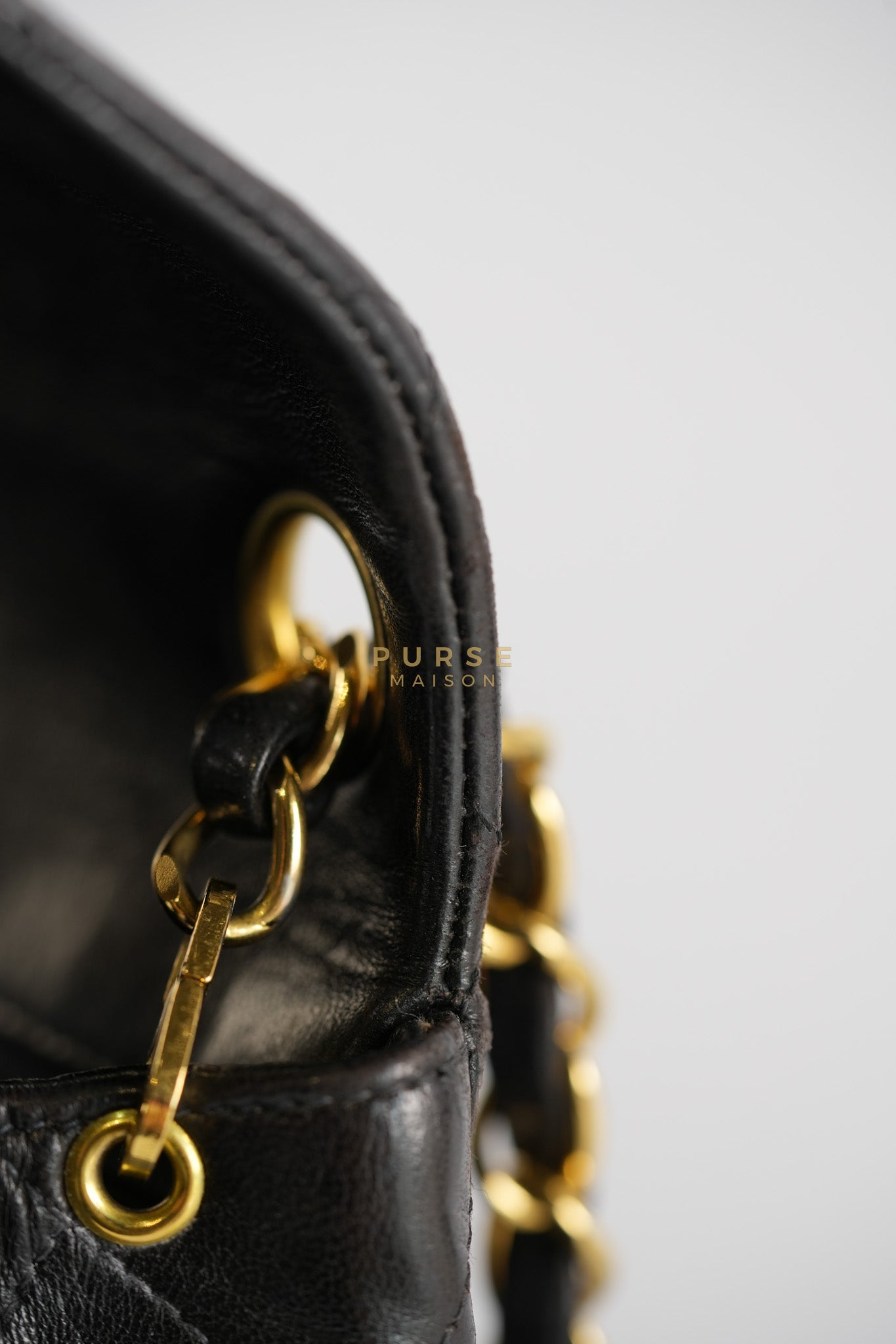 Vintage Mini Square Flap Bag in Black Quilted Lambskin Leather & Gold Hardware Series 4 | Purse Maison Luxury Bags Shop