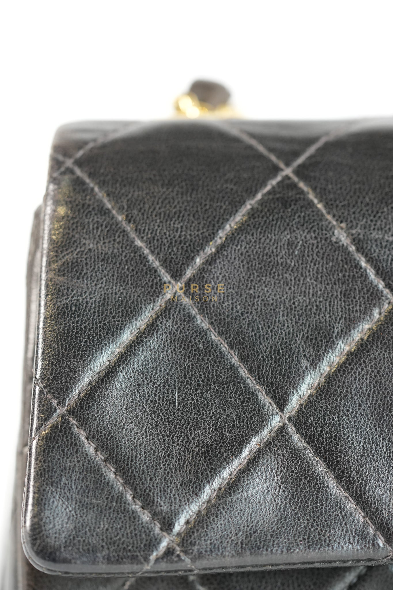 Vintage Mini Square Flap Bag in Black Quilted Lambskin Leather & Gold Hardware Series 4 | Purse Maison Luxury Bags Shop