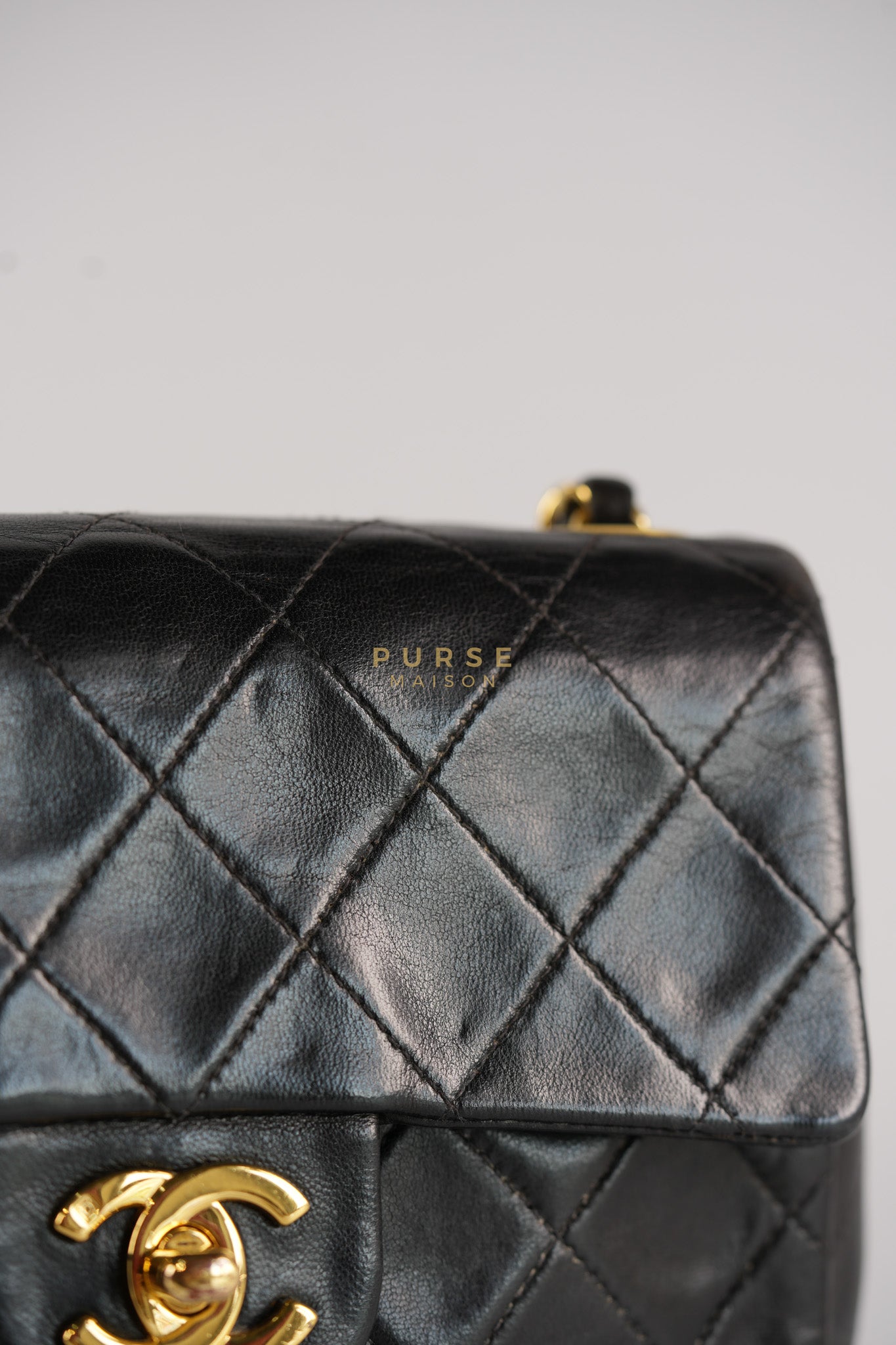 Vintage Mini Square Flap Bag in Black Quilted Lambskin Leather & Gold Hardware Series 4 | Purse Maison Luxury Bags Shop
