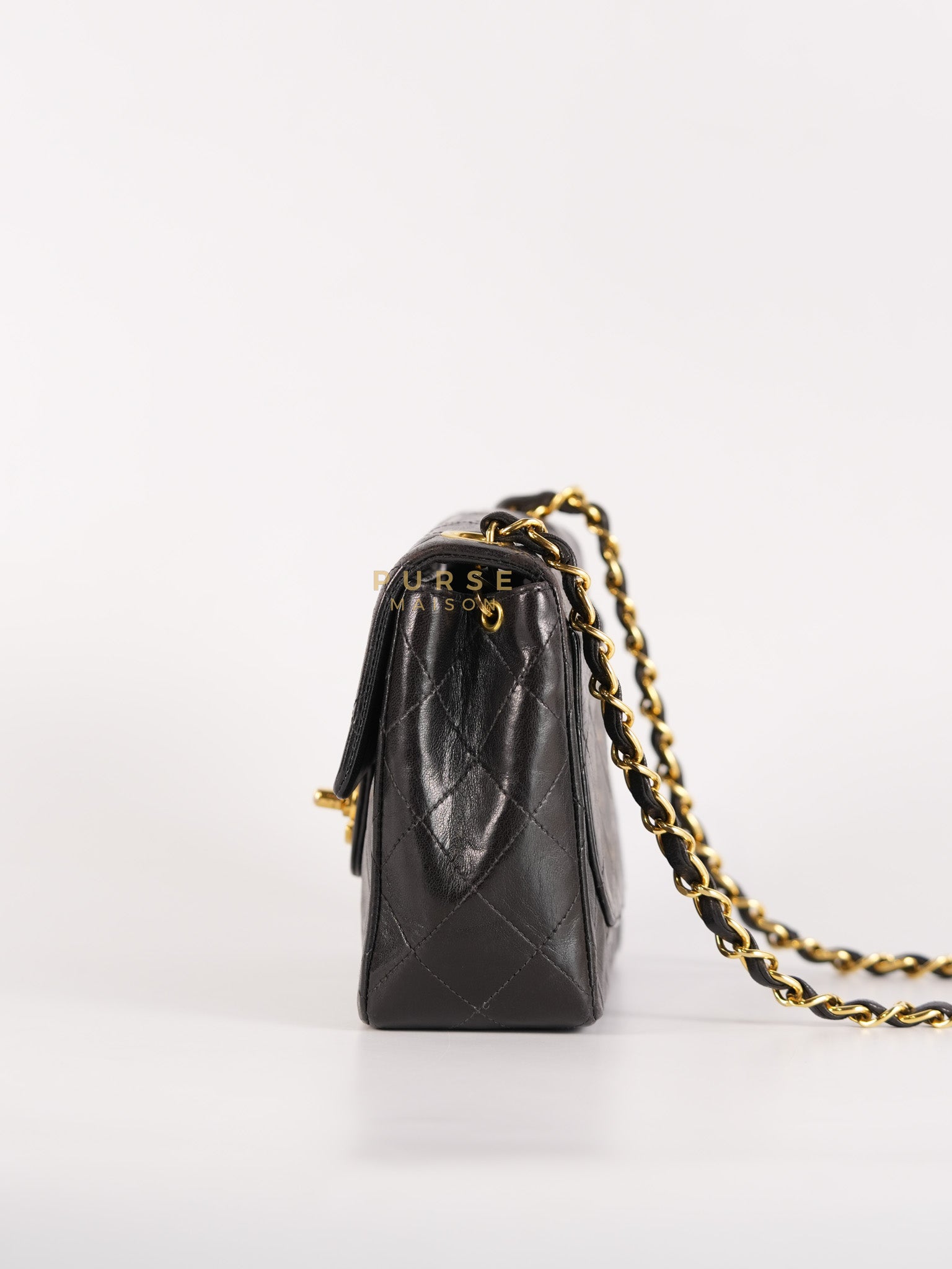 Vintage Mini Square Flap Bag in Black Quilted Lambskin Leather & Gold Hardware Series 4 | Purse Maison Luxury Bags Shop