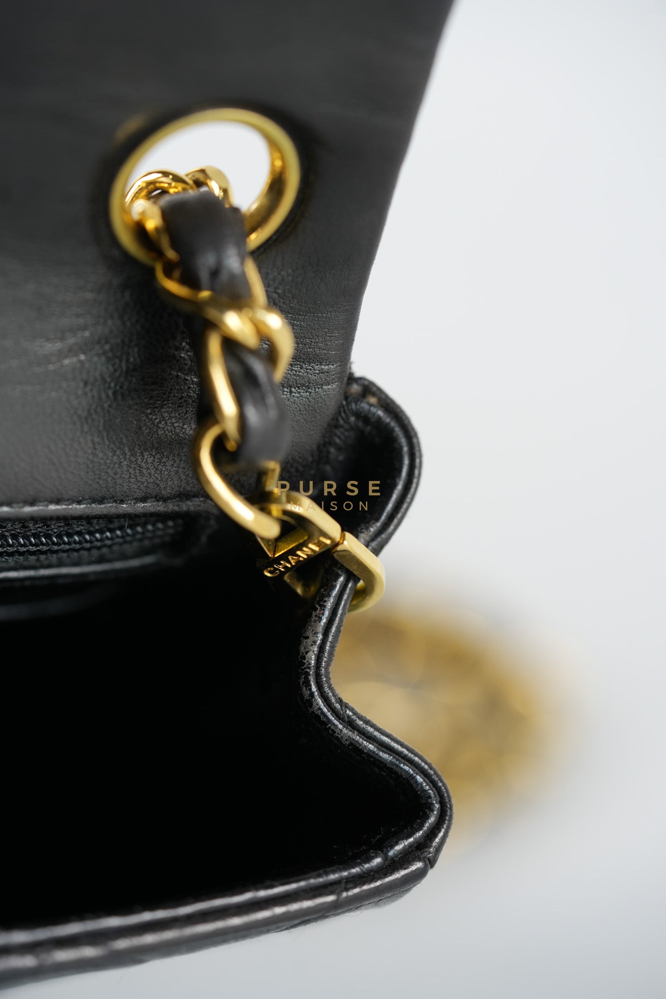 Vintage Mini Square Flap Bag in Black Quilted Lambskin Leather & Gold Hardware Series 4 | Purse Maison Luxury Bags Shop