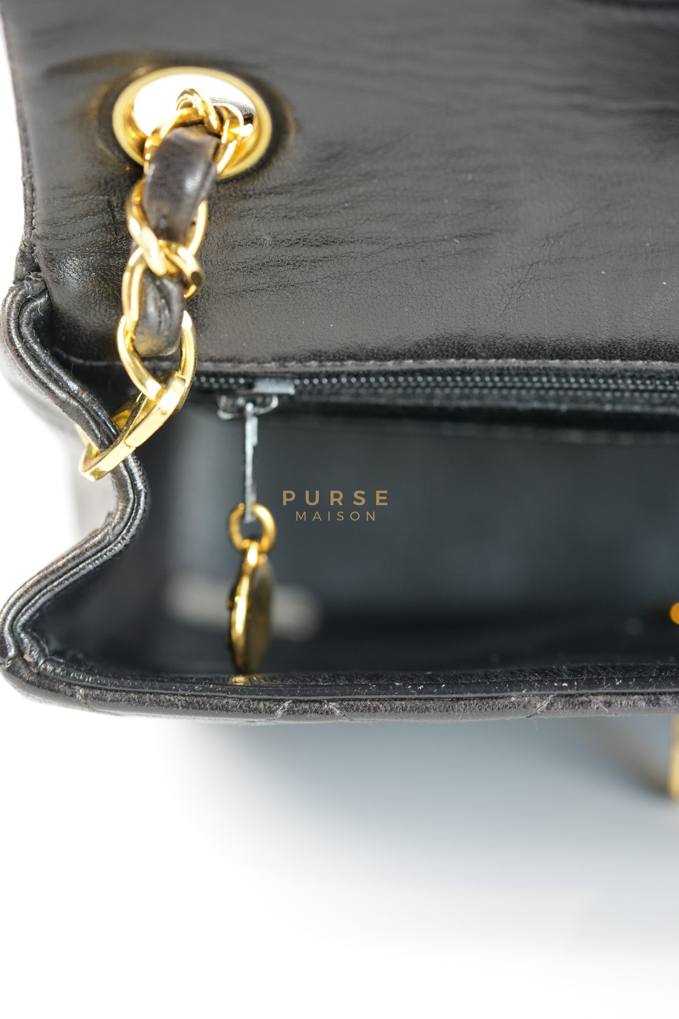 Vintage Mini Square Flap Bag in Black Quilted Lambskin Leather & Gold Hardware Series 4 | Purse Maison Luxury Bags Shop