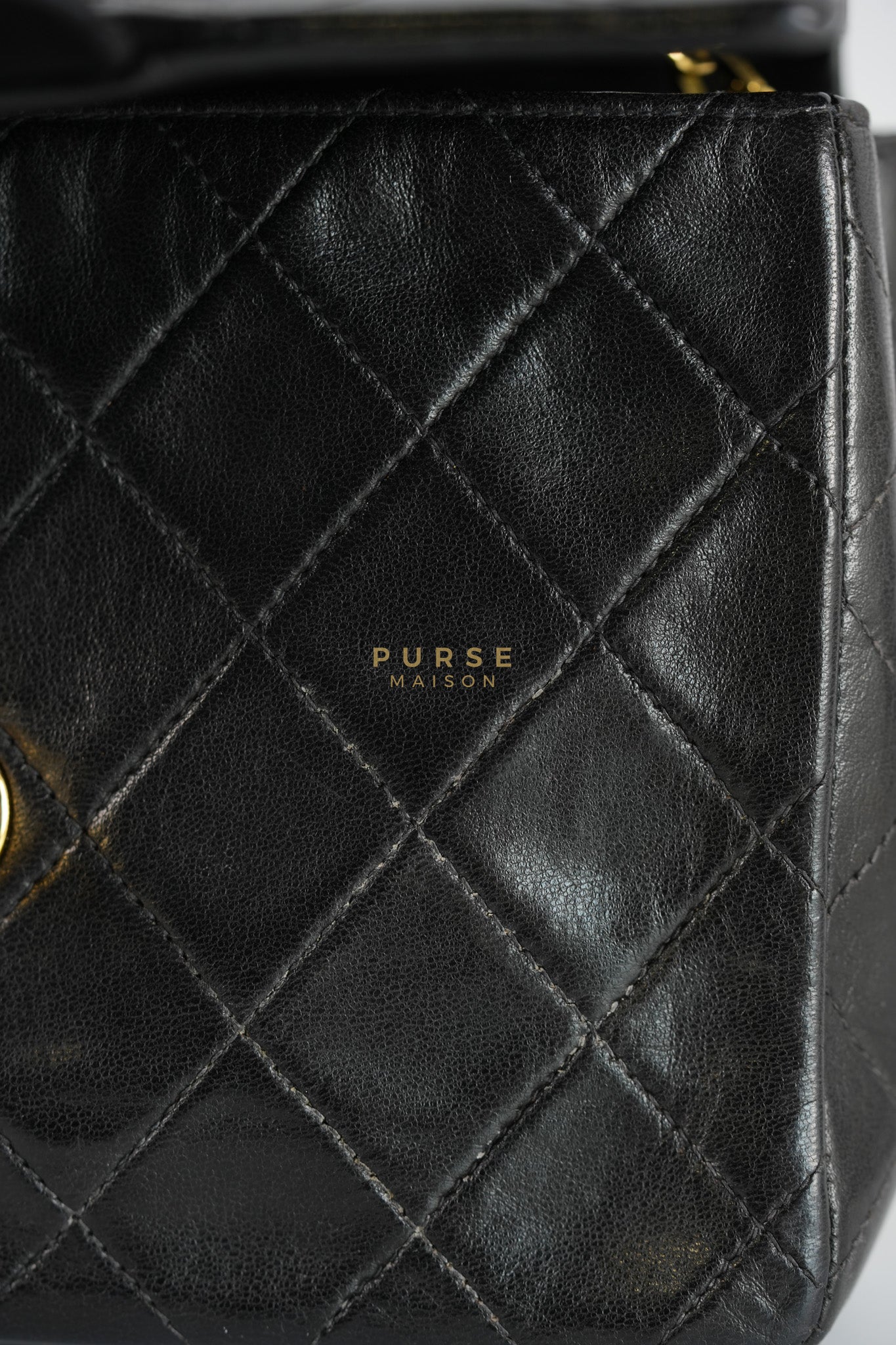 Vintage Mini Square Flap Bag in Black Quilted Lambskin Leather & Gold Hardware Series 4 | Purse Maison Luxury Bags Shop