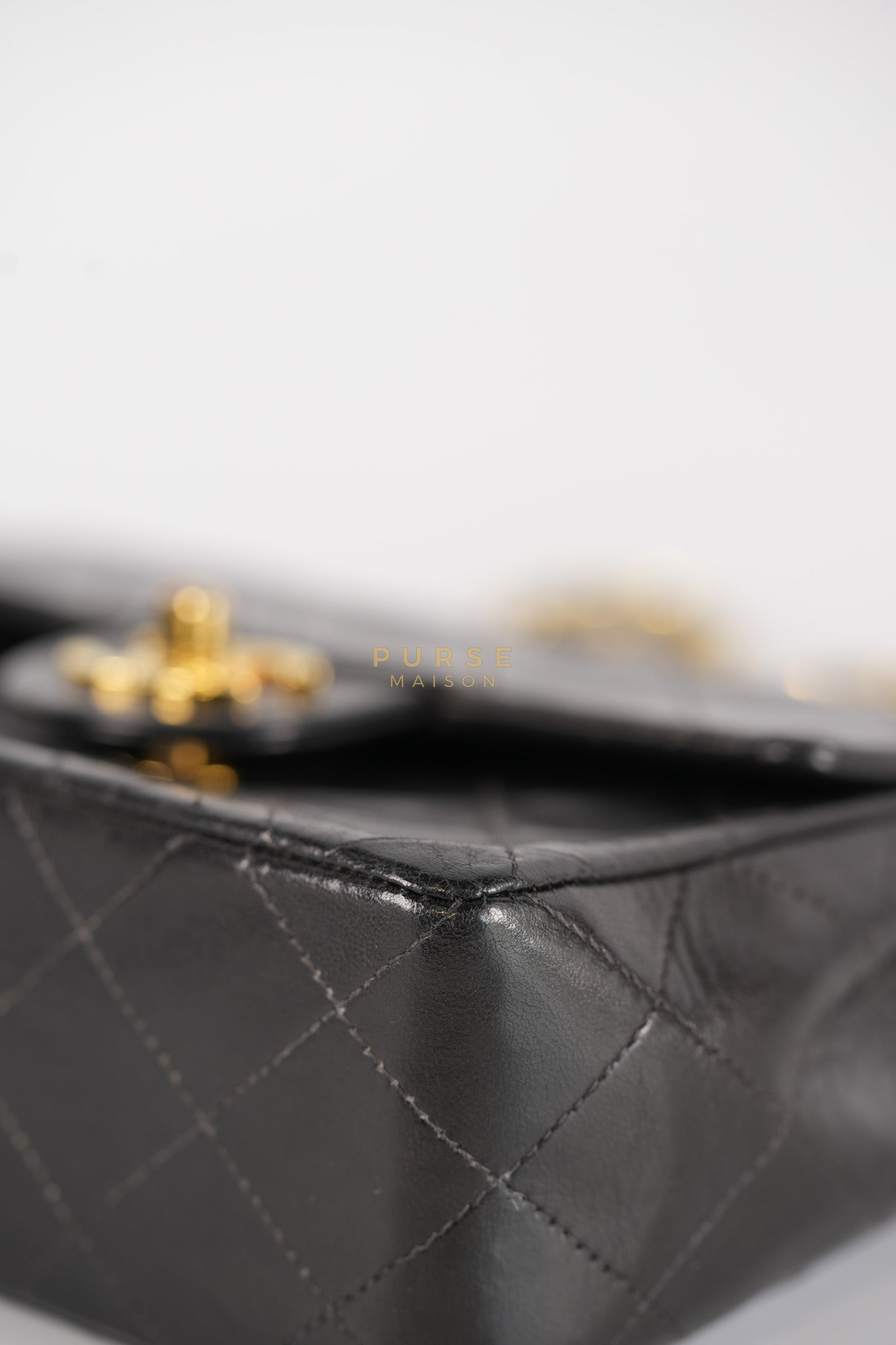 Vintage Mini Square Flap Bag in Black Quilted Lambskin Leather & Gold Hardware Series 4 | Purse Maison Luxury Bags Shop