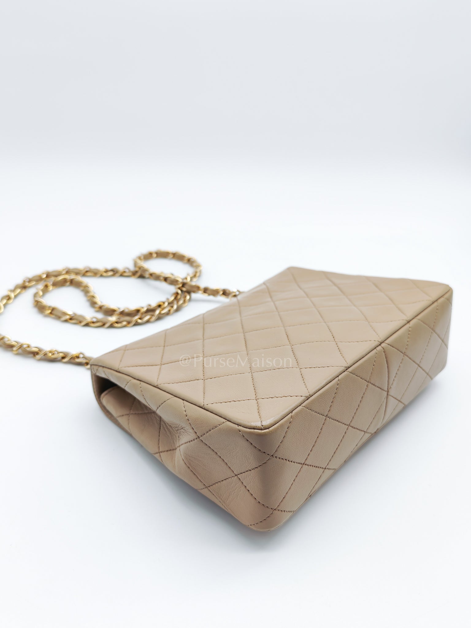 Vintage Single Flap in Dark Beige Quilted Lambskin Leather and Gold Hardware Series 1 | Purse Maison Luxury Bags Shop