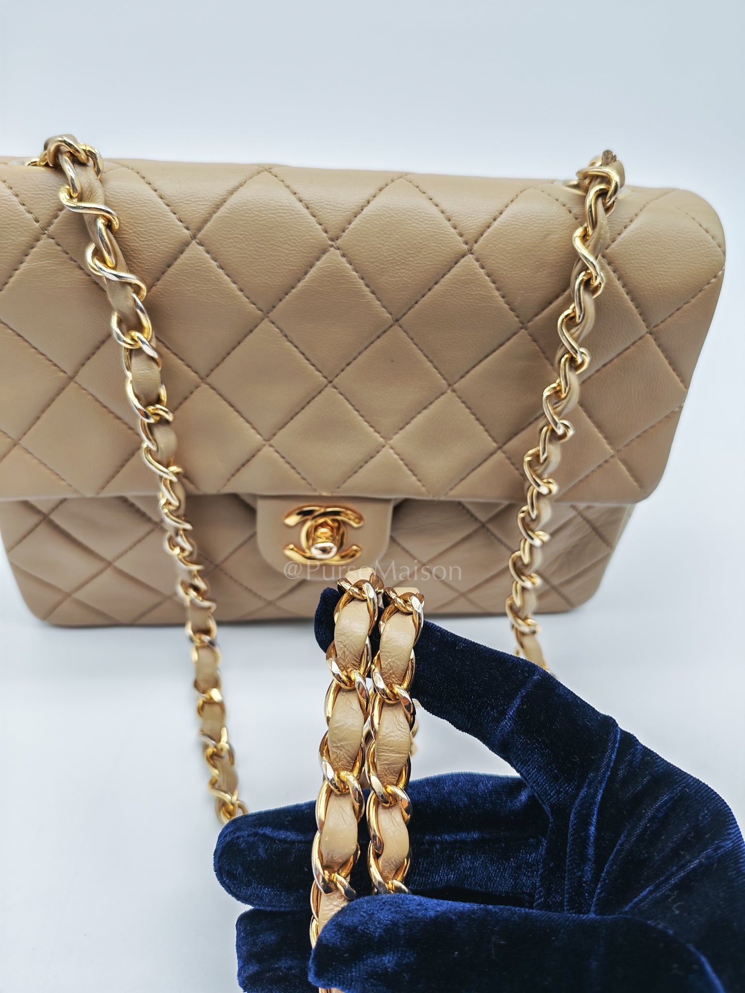 Vintage Single Flap in Dark Beige Quilted Lambskin Leather and Gold Hardware Series 1 | Purse Maison Luxury Bags Shop