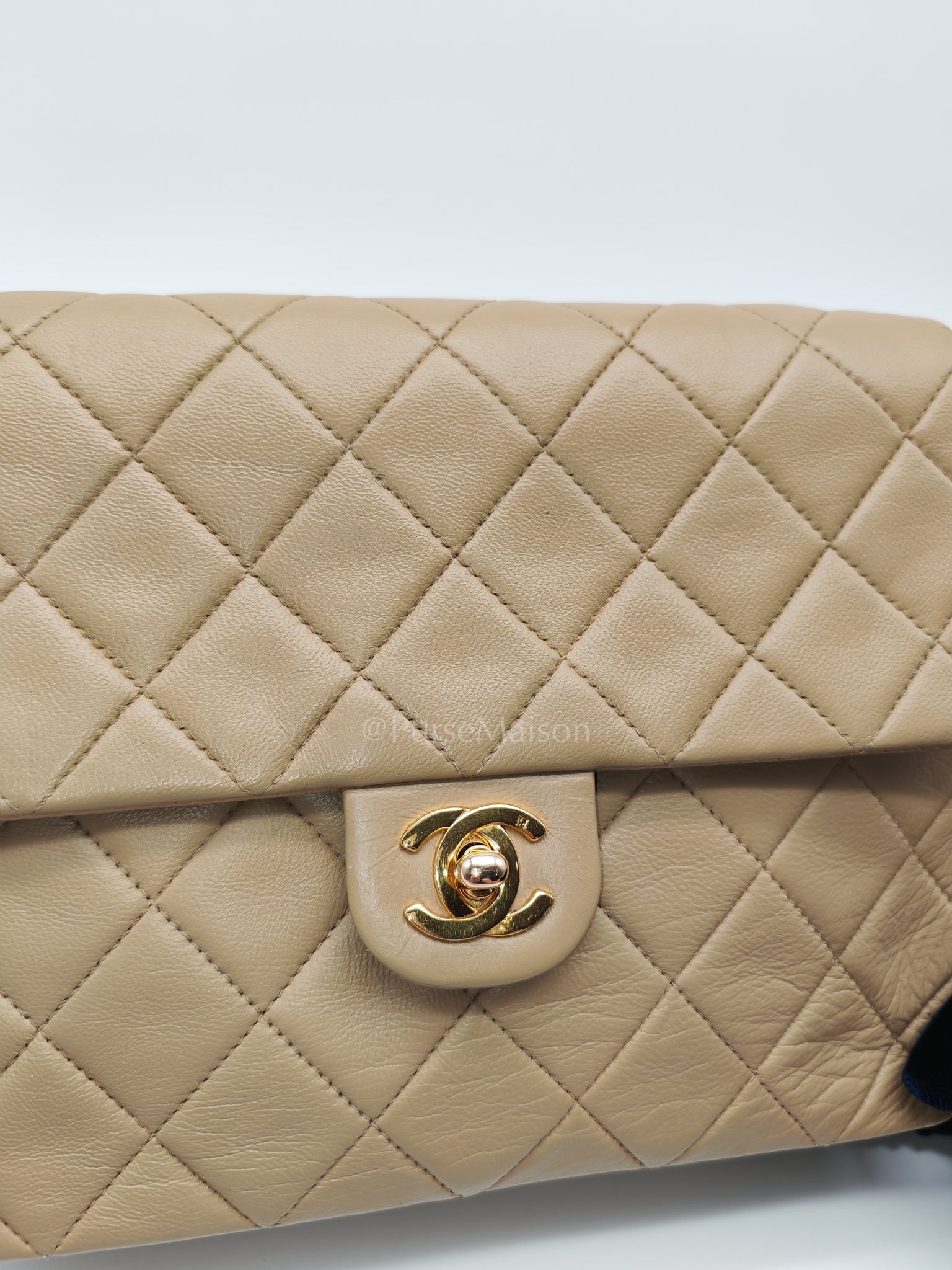 Vintage Single Flap in Dark Beige Quilted Lambskin Leather and Gold Hardware Series 1 | Purse Maison Luxury Bags Shop