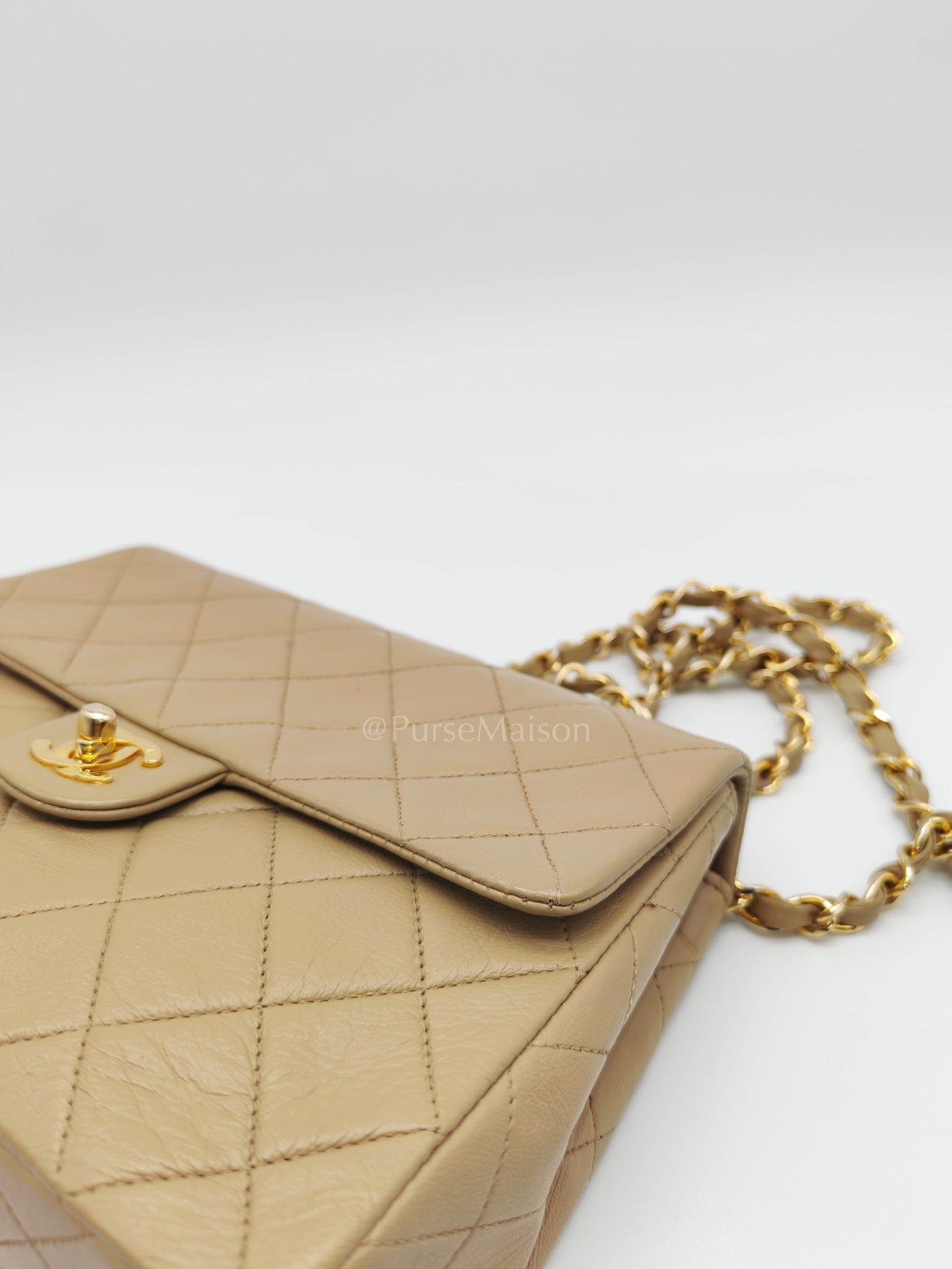Vintage Single Flap in Dark Beige Quilted Lambskin Leather and Gold Hardware Series 1 | Purse Maison Luxury Bags Shop