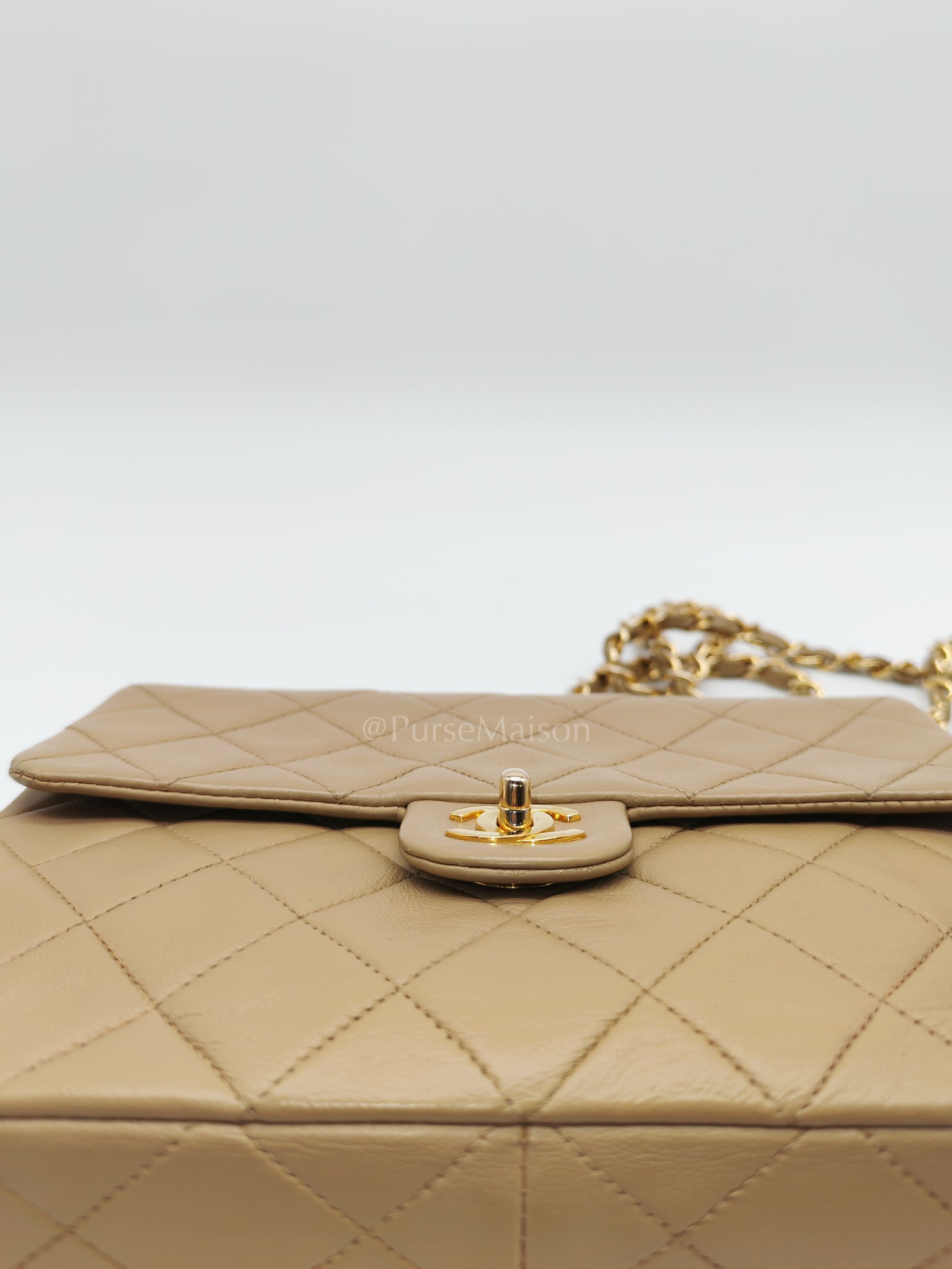 Vintage Single Flap in Dark Beige Quilted Lambskin Leather and Gold Hardware Series 1 | Purse Maison Luxury Bags Shop