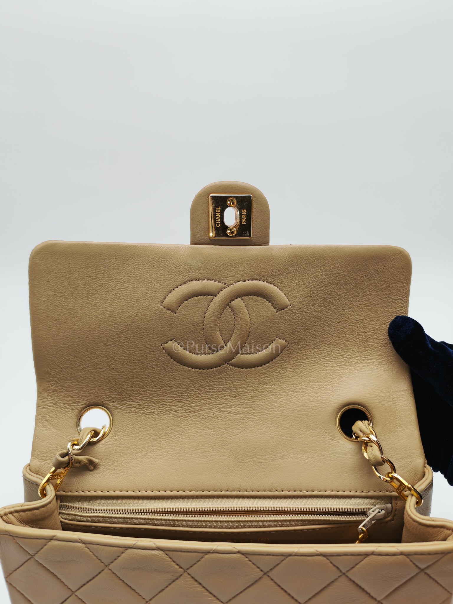 Vintage Single Flap in Dark Beige Quilted Lambskin Leather and Gold Hardware Series 1 | Purse Maison Luxury Bags Shop