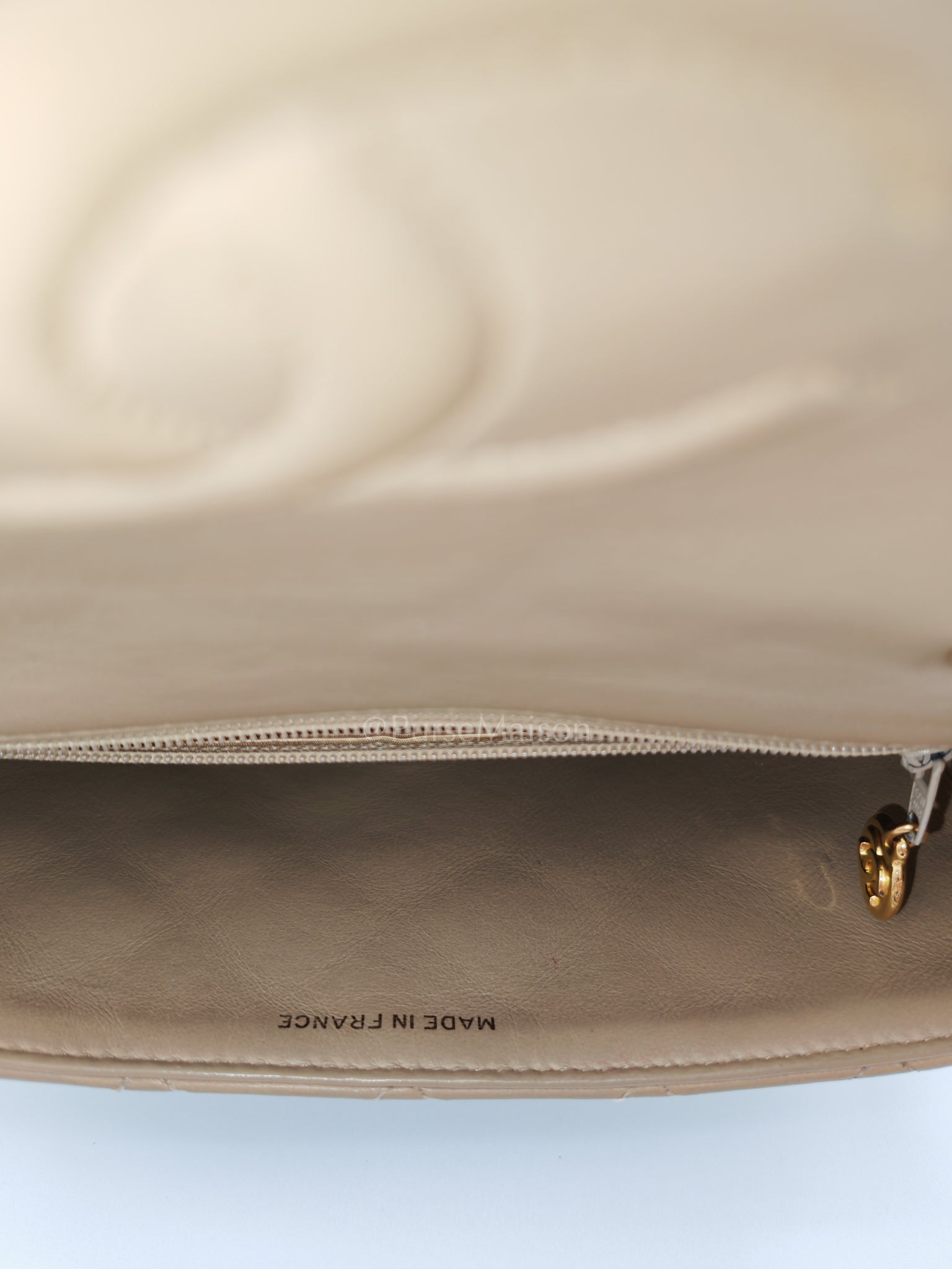 Vintage Single Flap in Dark Beige Quilted Lambskin Leather and Gold Hardware Series 1 | Purse Maison Luxury Bags Shop