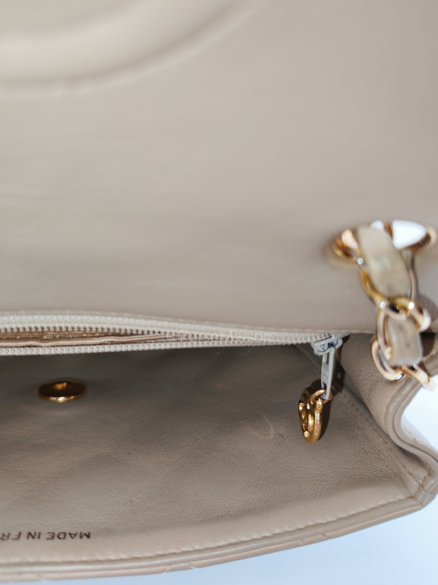 Vintage Single Flap in Dark Beige Quilted Lambskin Leather and Gold Hardware Series 1 | Purse Maison Luxury Bags Shop