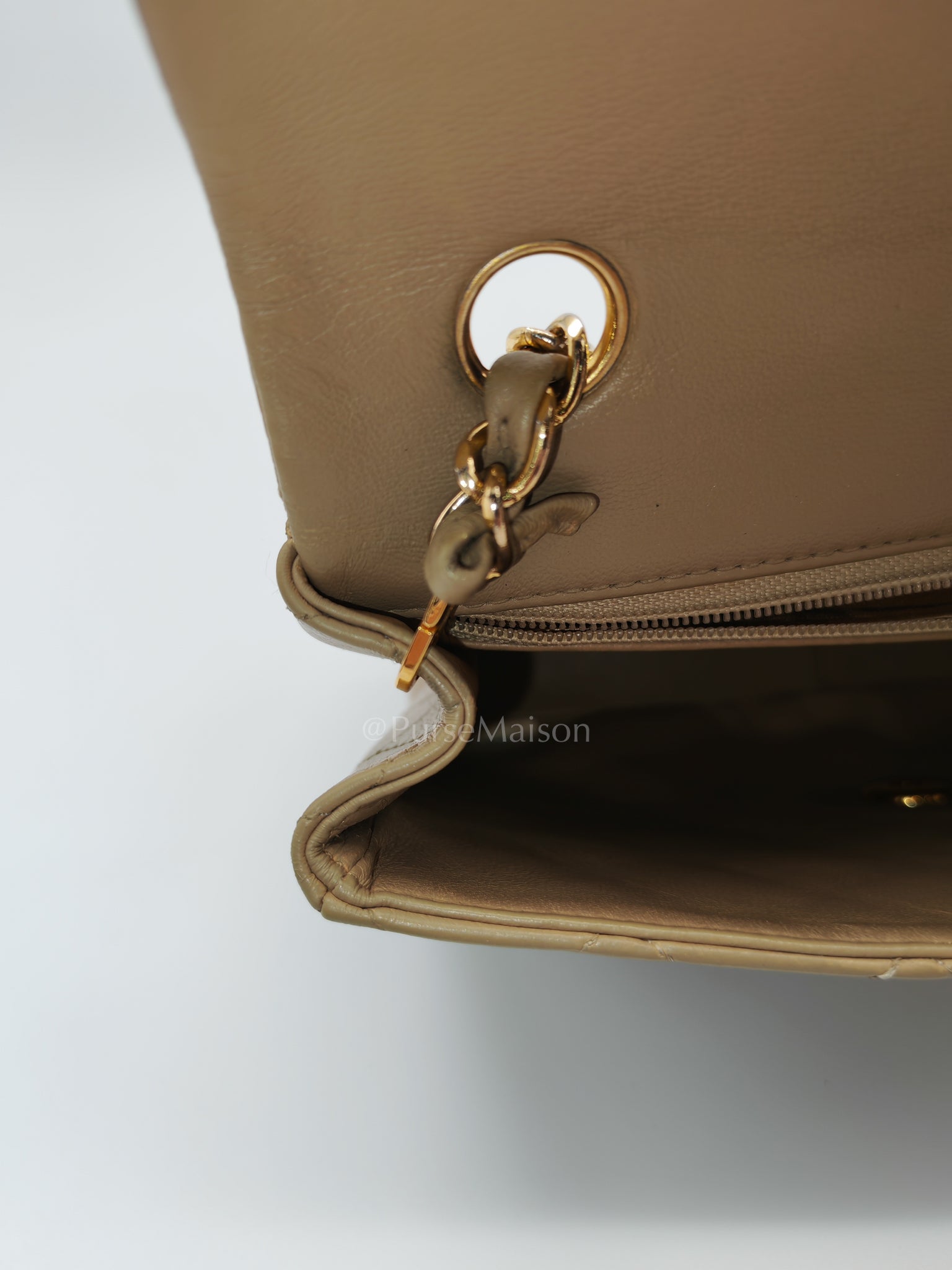 Vintage Single Flap in Dark Beige Quilted Lambskin Leather and Gold Hardware Series 1 | Purse Maison Luxury Bags Shop