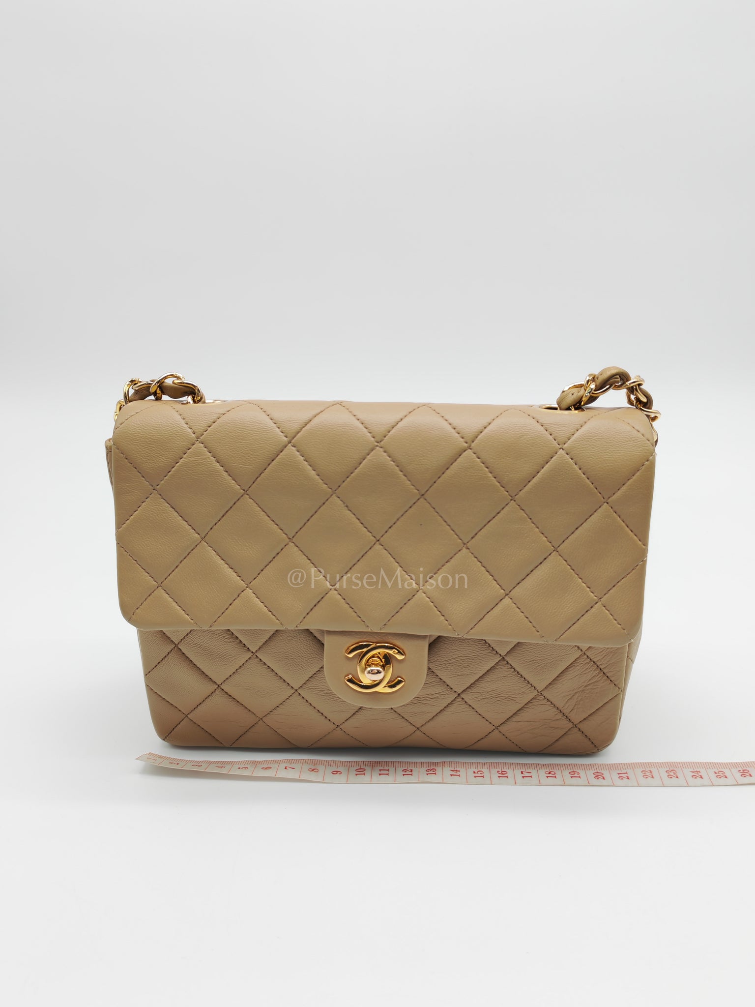 Vintage Single Flap in Dark Beige Quilted Lambskin Leather and Gold Hardware Series 1 | Purse Maison Luxury Bags Shop