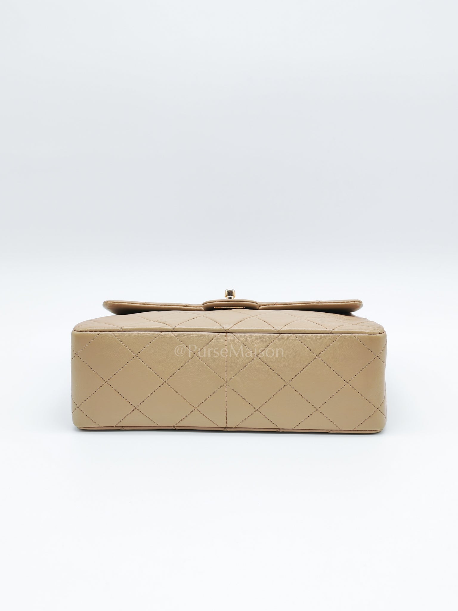 Vintage Single Flap in Dark Beige Quilted Lambskin Leather and Gold Hardware Series 1 | Purse Maison Luxury Bags Shop