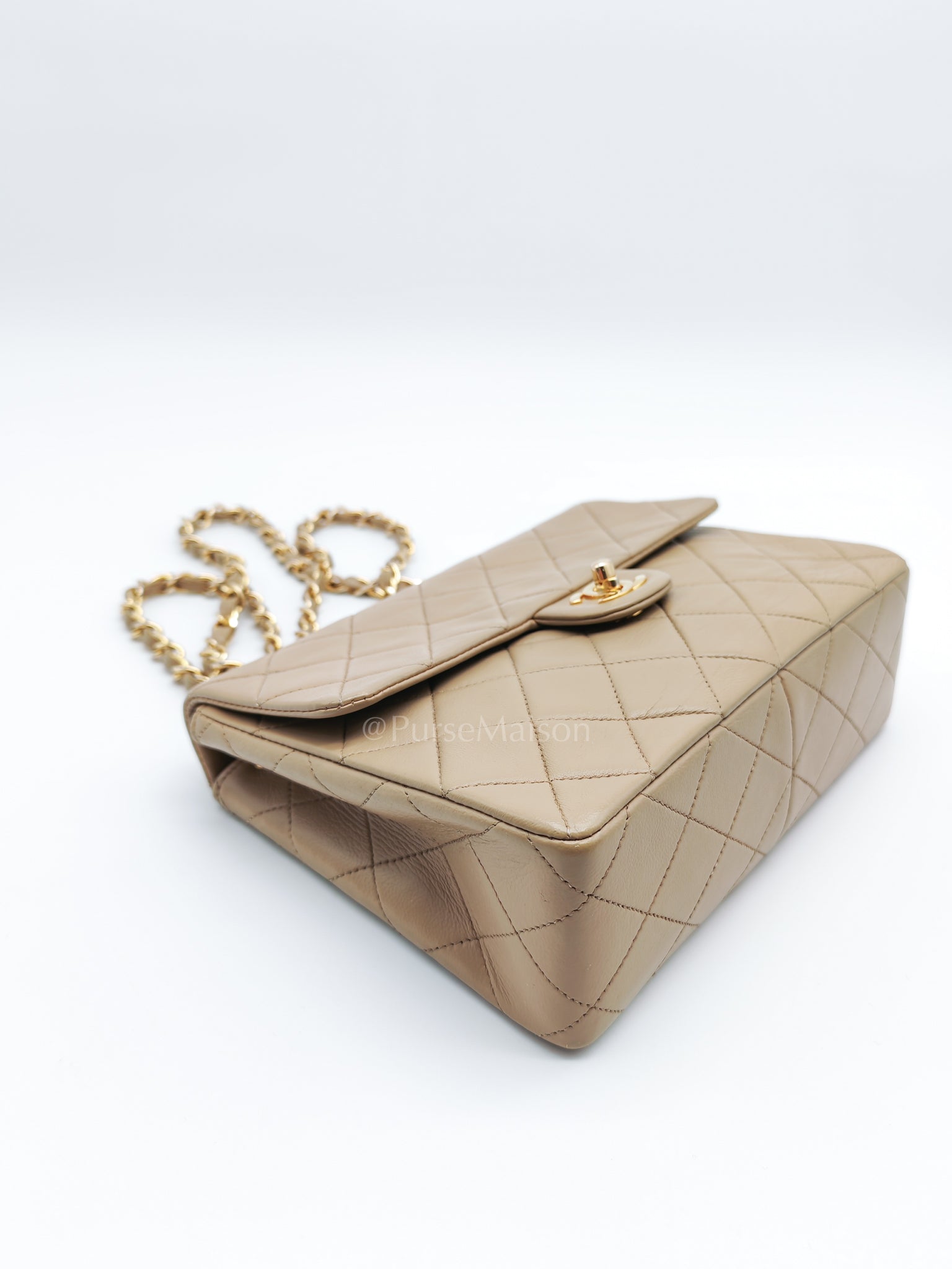 Vintage Single Flap in Dark Beige Quilted Lambskin Leather and Gold Hardware Series 1 | Purse Maison Luxury Bags Shop