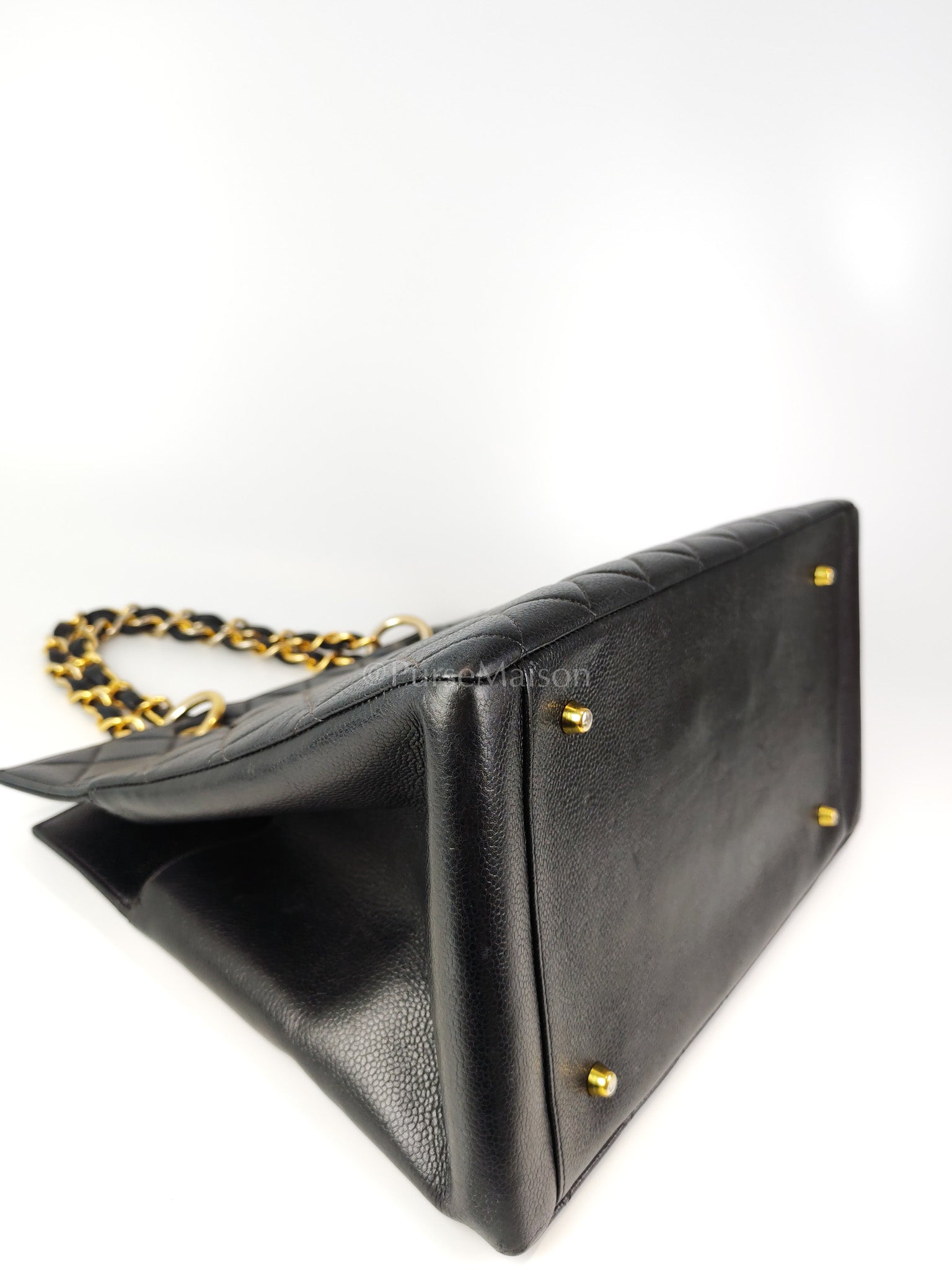 Vintage Tote Bag in Black Quilted Caviar Leather and Gold Hardware Series 4 | Purse Maison Luxury Bags Shop