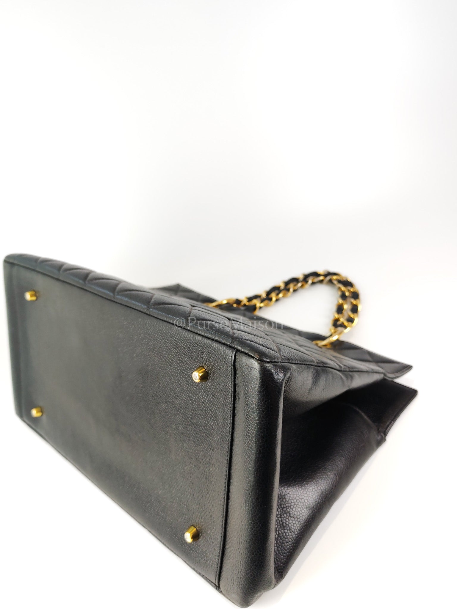 Vintage Tote Bag in Black Quilted Caviar Leather and Gold Hardware Series 4 | Purse Maison Luxury Bags Shop