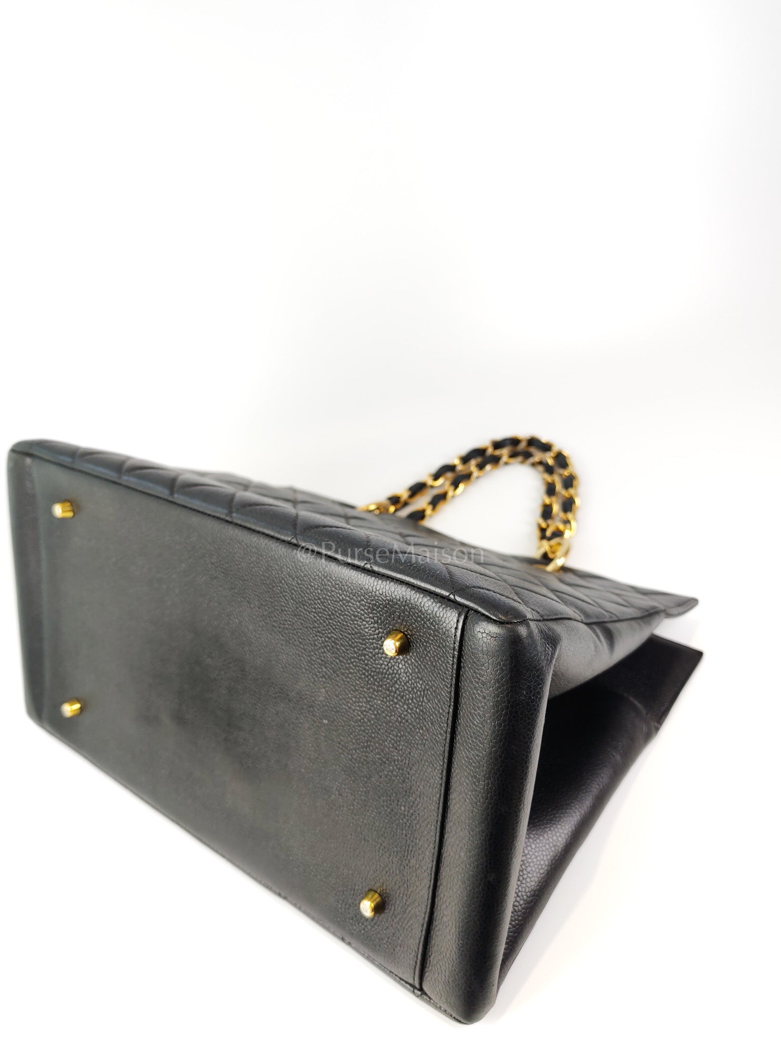 Vintage Tote Bag in Black Quilted Caviar Leather and Gold Hardware Series 4 | Purse Maison Luxury Bags Shop