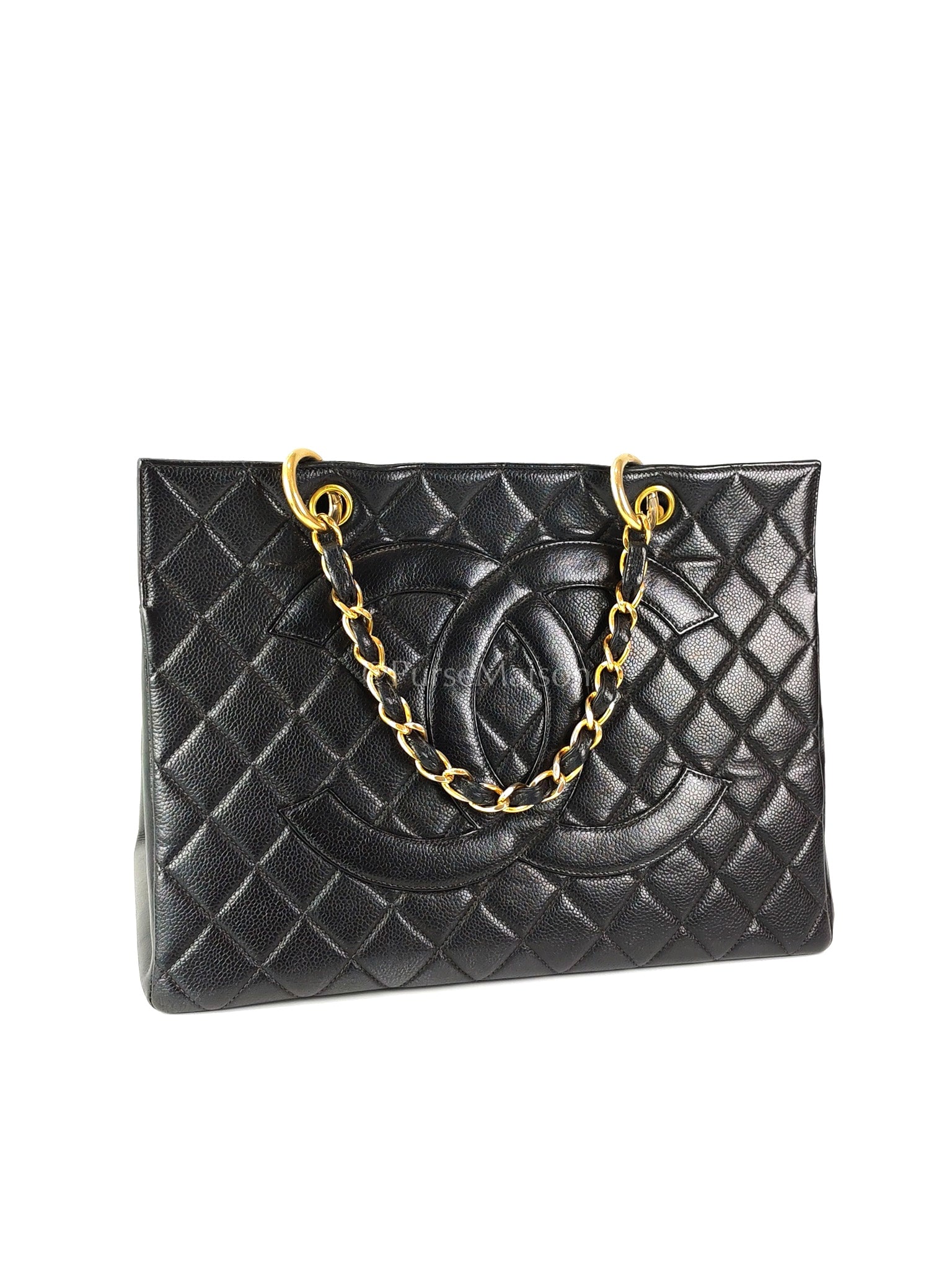 Vintage Tote Bag in Black Quilted Caviar Leather and Gold Hardware Series 4 | Purse Maison Luxury Bags Shop