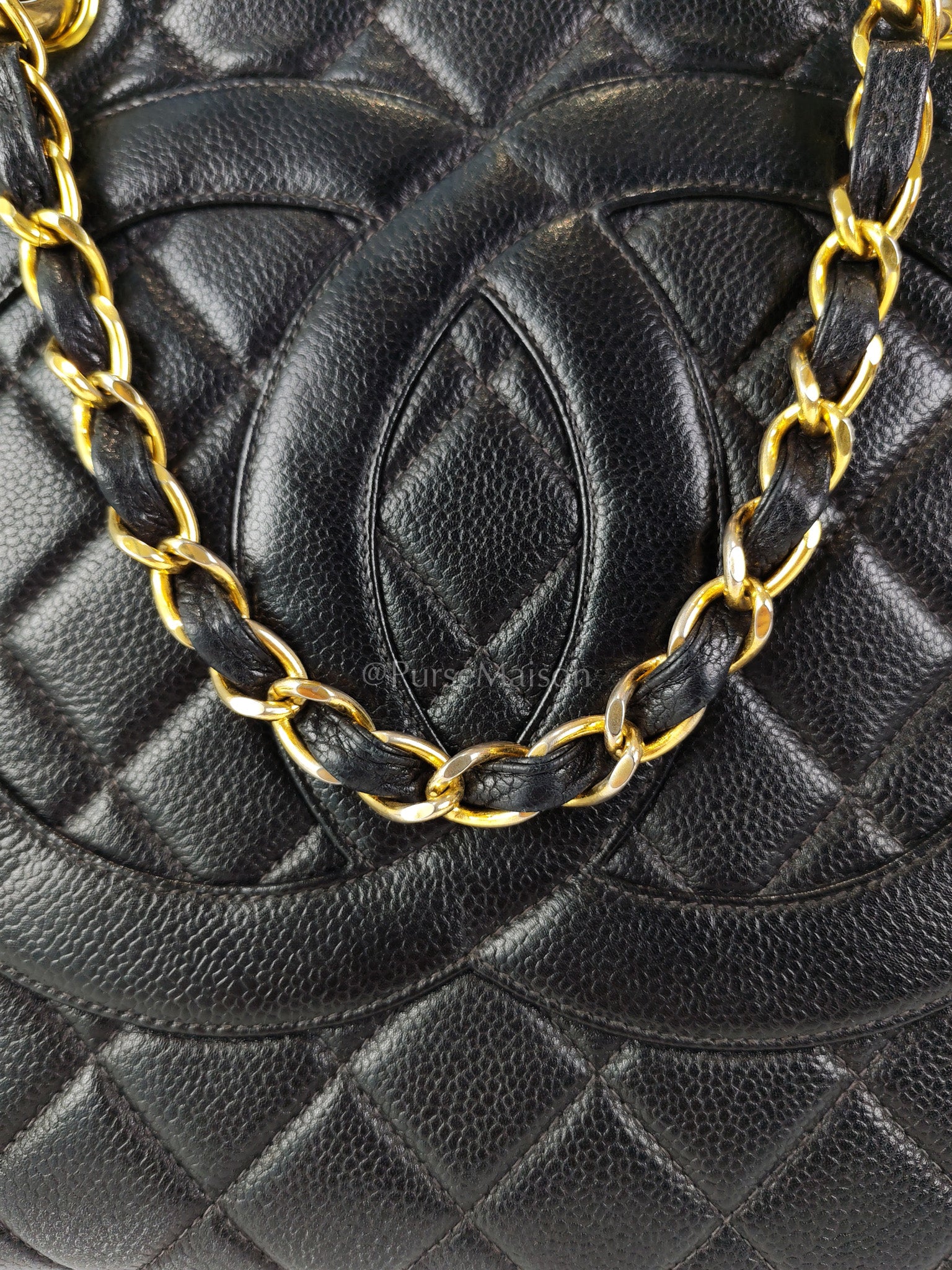Vintage Tote Bag in Black Quilted Caviar Leather and Gold Hardware Series 4 | Purse Maison Luxury Bags Shop