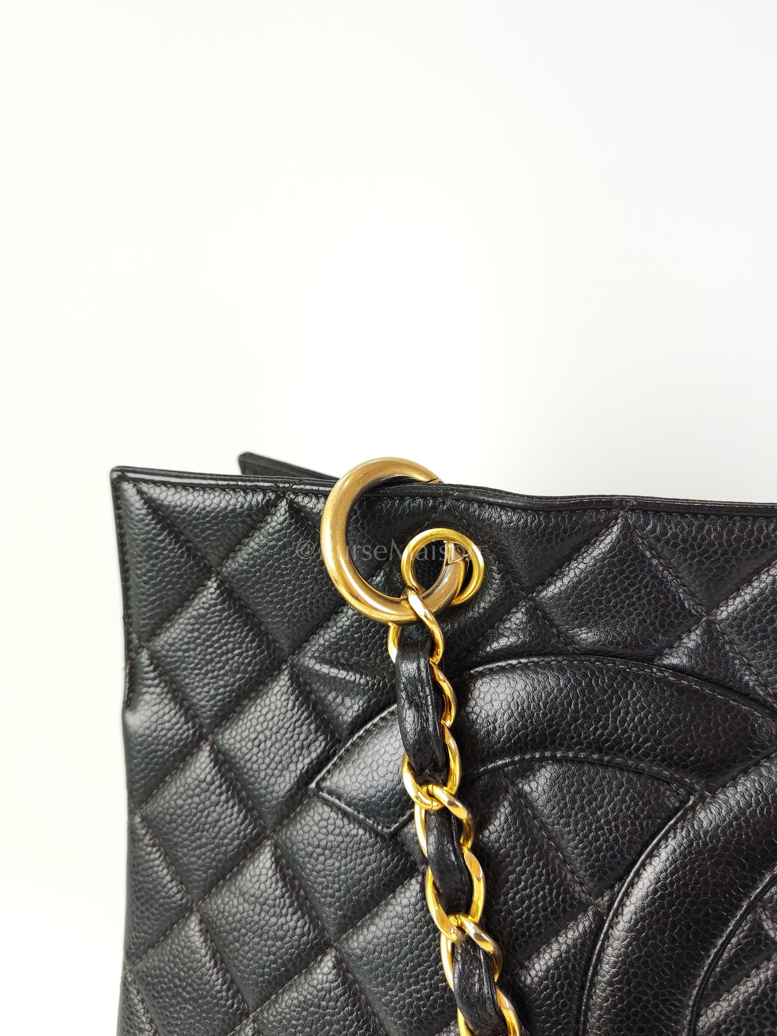 Vintage Tote Bag in Black Quilted Caviar Leather and Gold Hardware Series 4 | Purse Maison Luxury Bags Shop