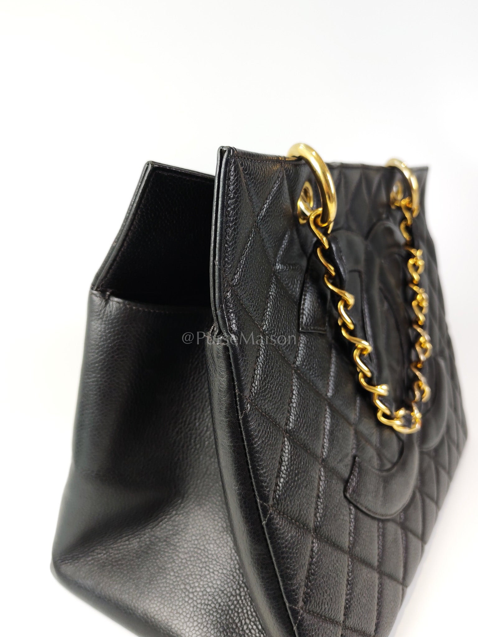 Vintage Tote Bag in Black Quilted Caviar Leather and Gold Hardware Series 4 | Purse Maison Luxury Bags Shop