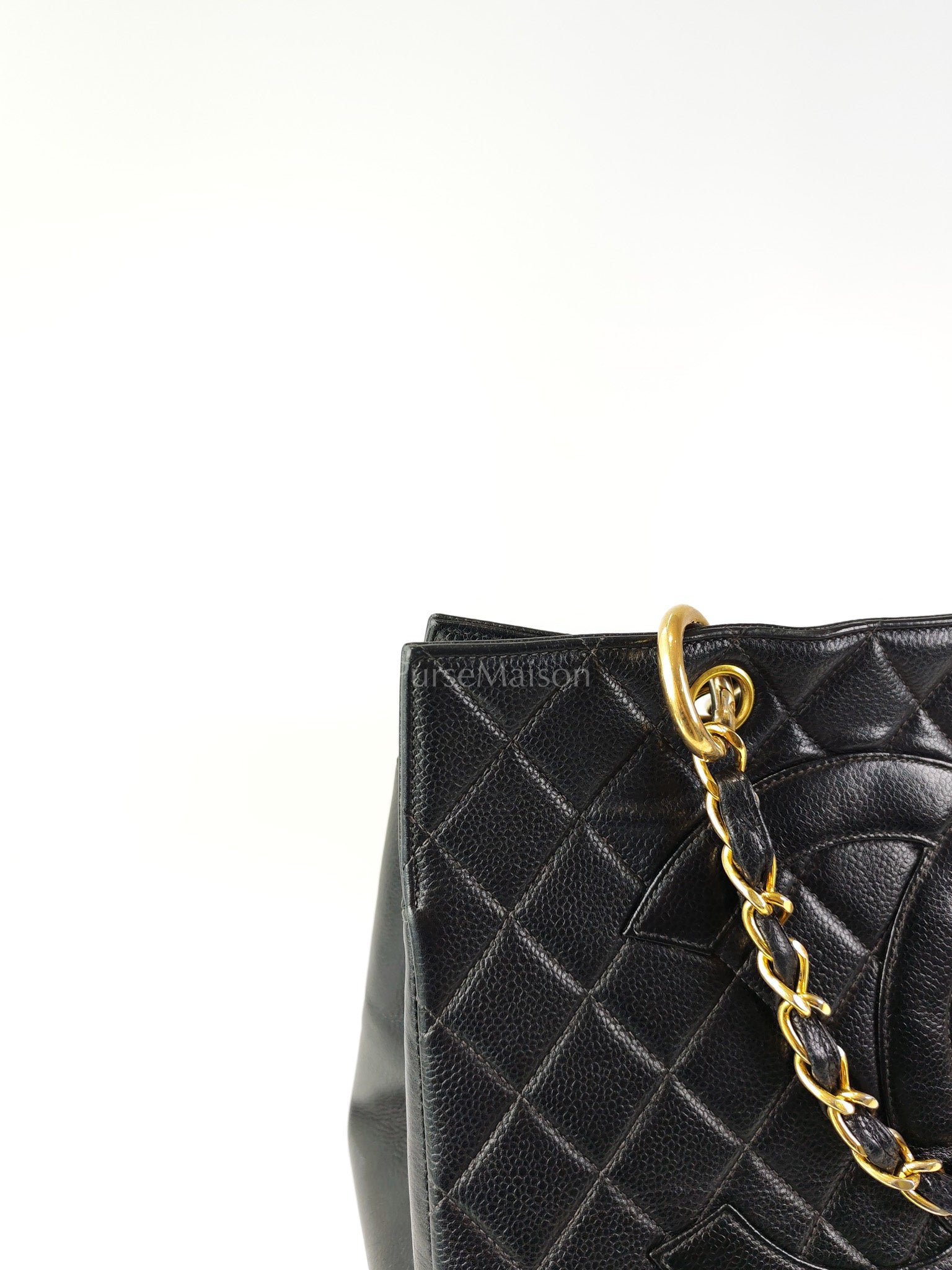 Vintage Tote Bag in Black Quilted Caviar Leather and Gold Hardware Series 4 | Purse Maison Luxury Bags Shop