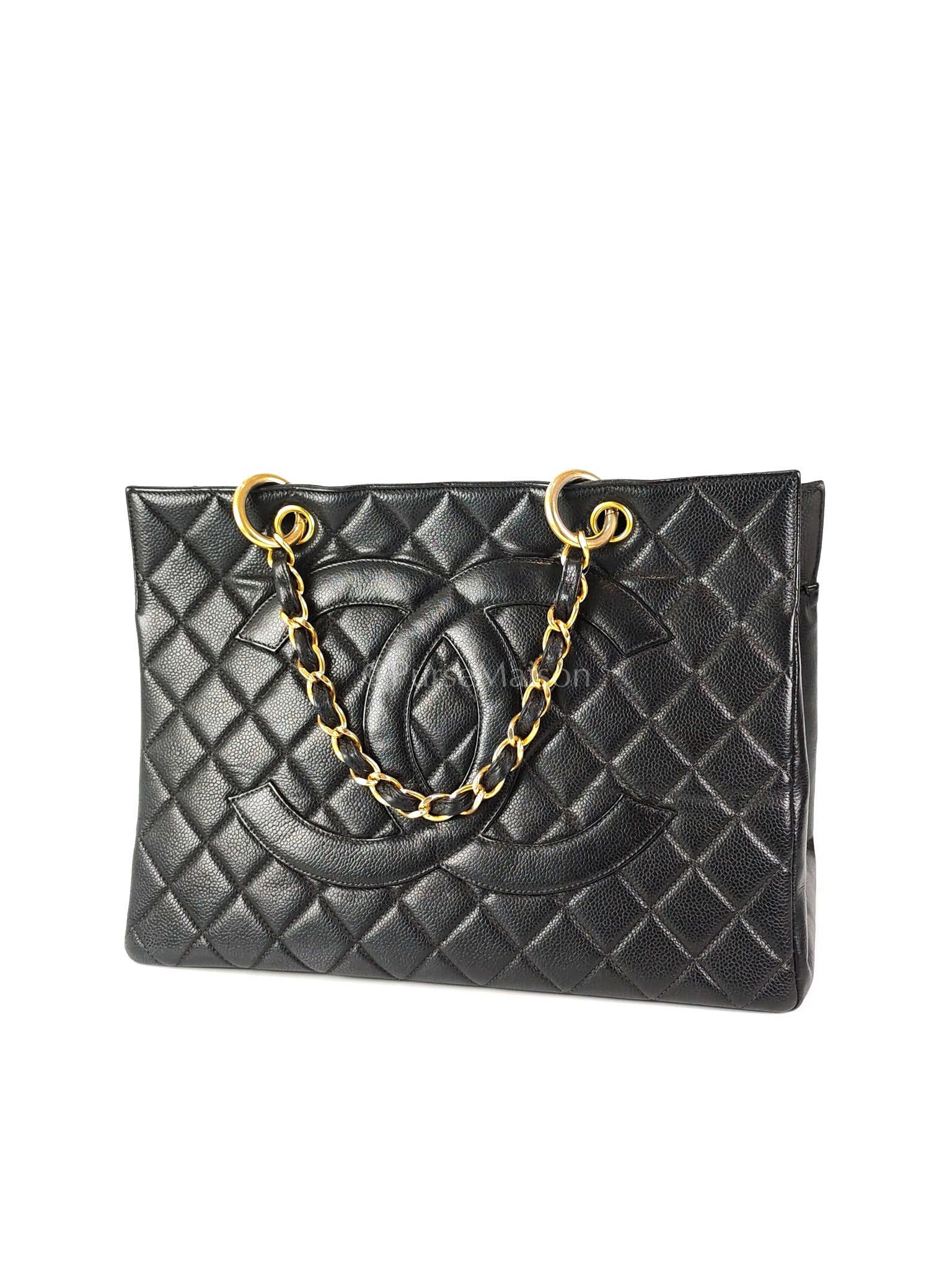 Vintage Tote Bag in Black Quilted Caviar Leather and Gold Hardware Series 4 | Purse Maison Luxury Bags Shop