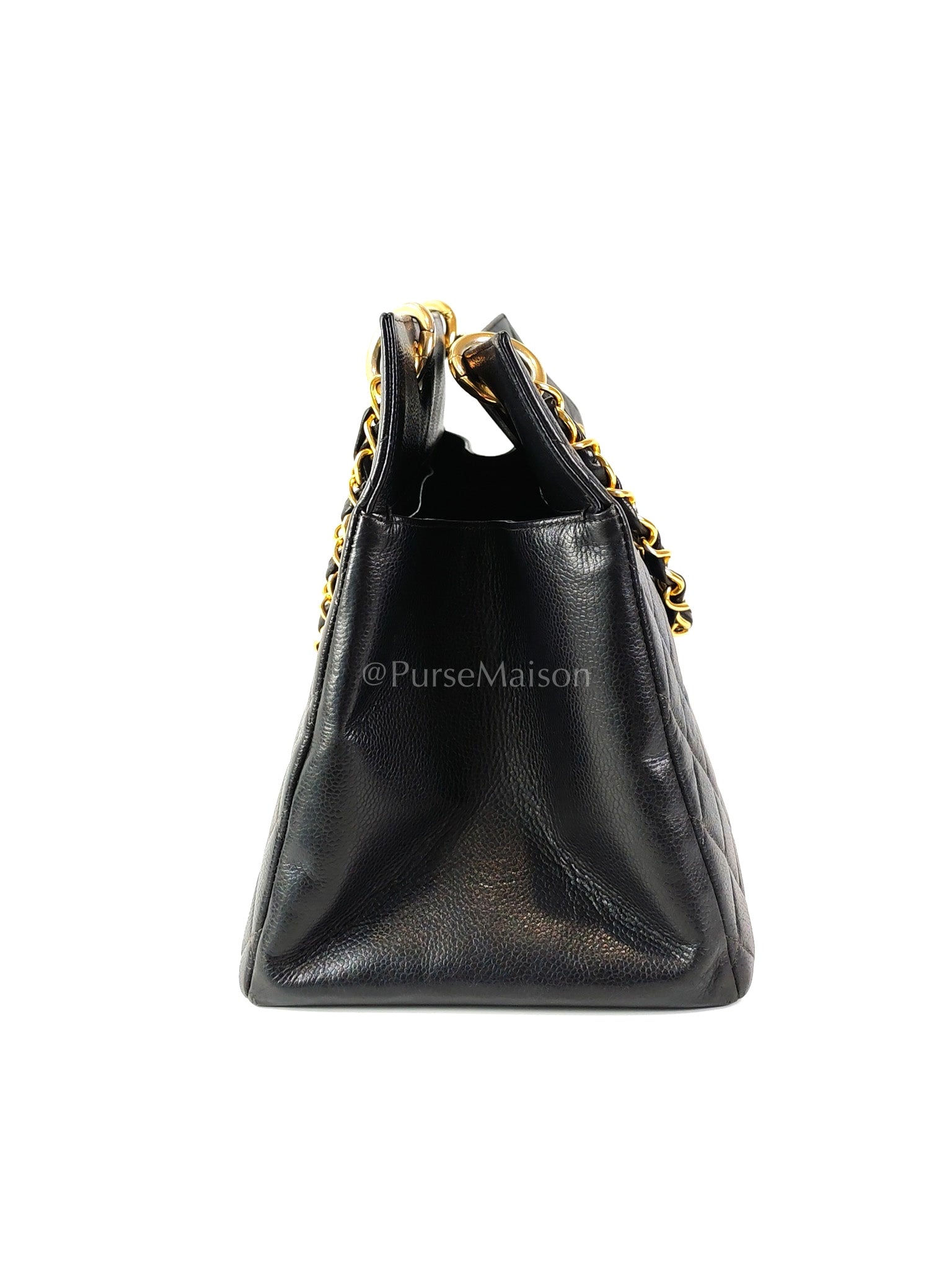 Vintage Tote Bag in Black Quilted Caviar Leather and Gold Hardware Series 4 | Purse Maison Luxury Bags Shop