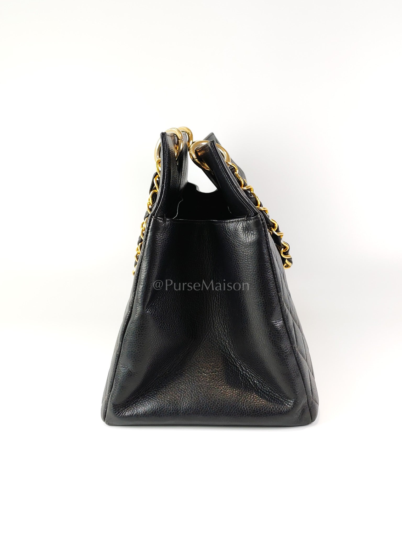 Vintage Tote Bag in Black Quilted Caviar Leather and Gold Hardware Series 4 | Purse Maison Luxury Bags Shop