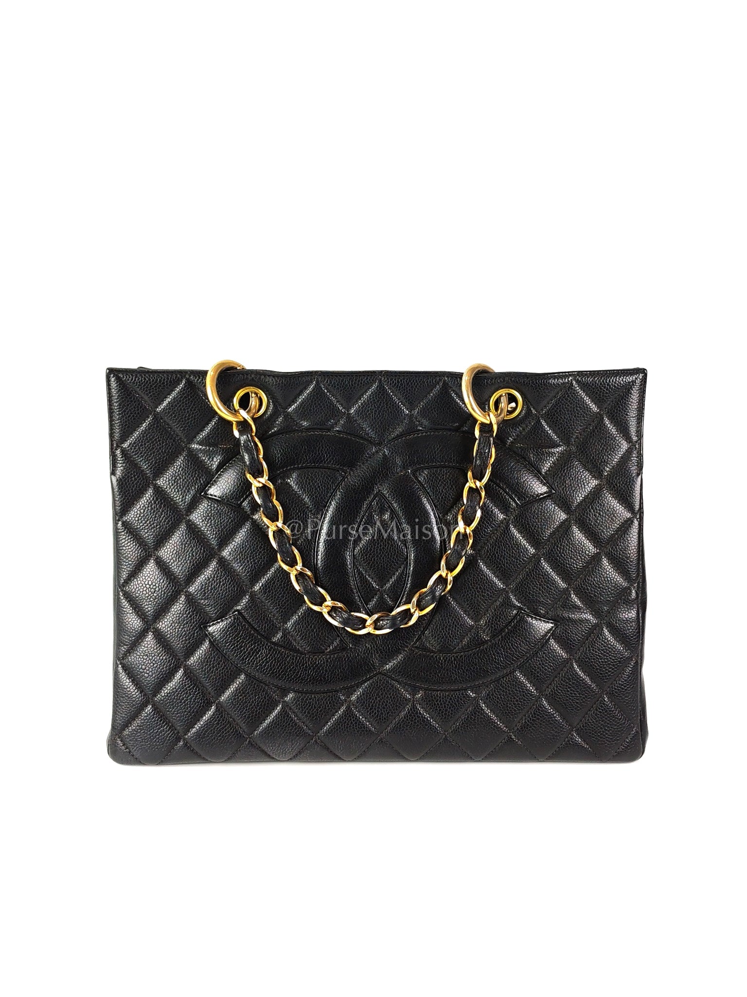 Vintage Tote Bag in Black Quilted Caviar Leather and Gold Hardware Series 4 | Purse Maison Luxury Bags Shop