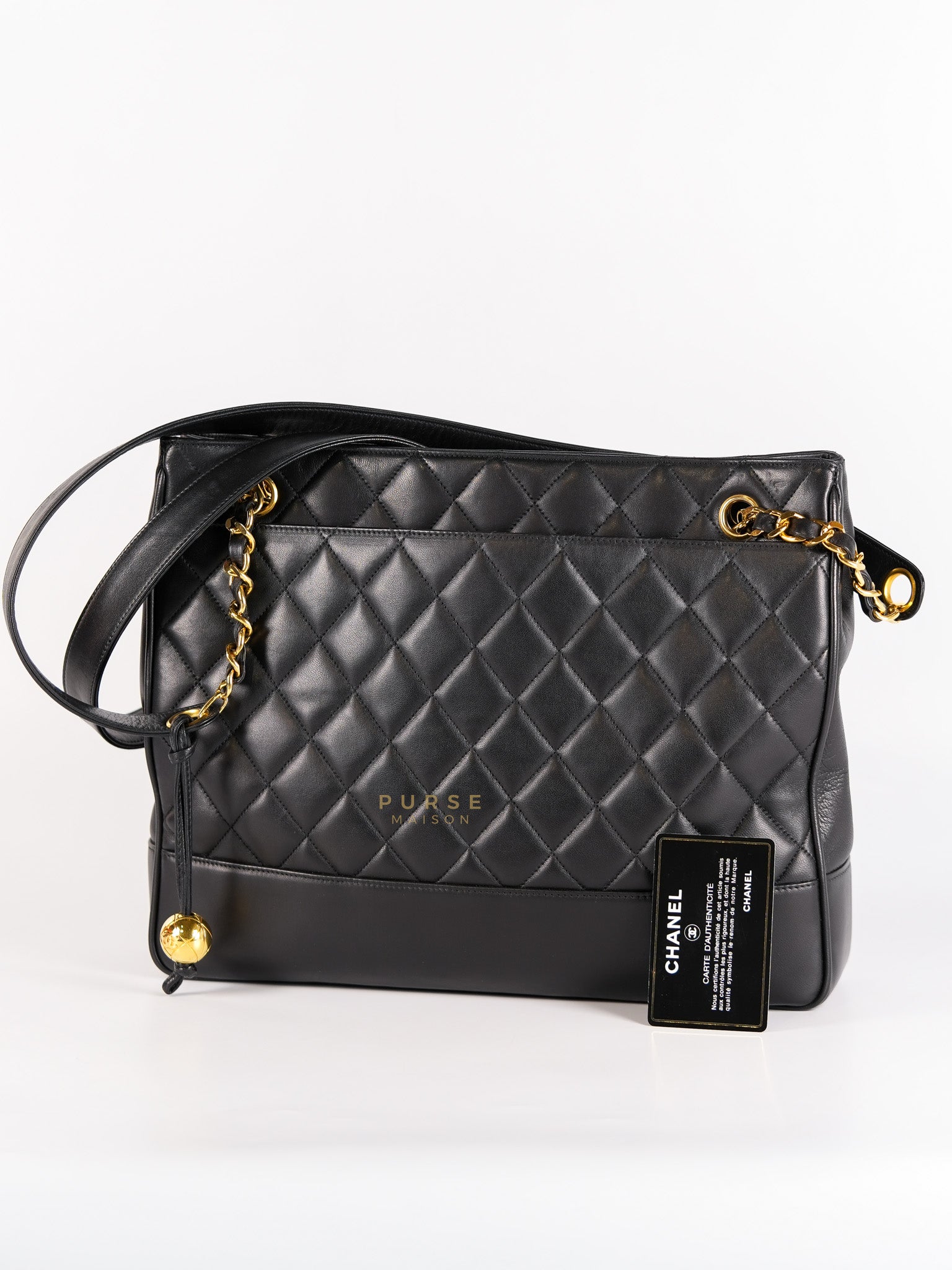 Vintage Tote Bag Medium in Black Quilted Lambskin Leather Series 25 | Purse Maison Luxury Bags Shop