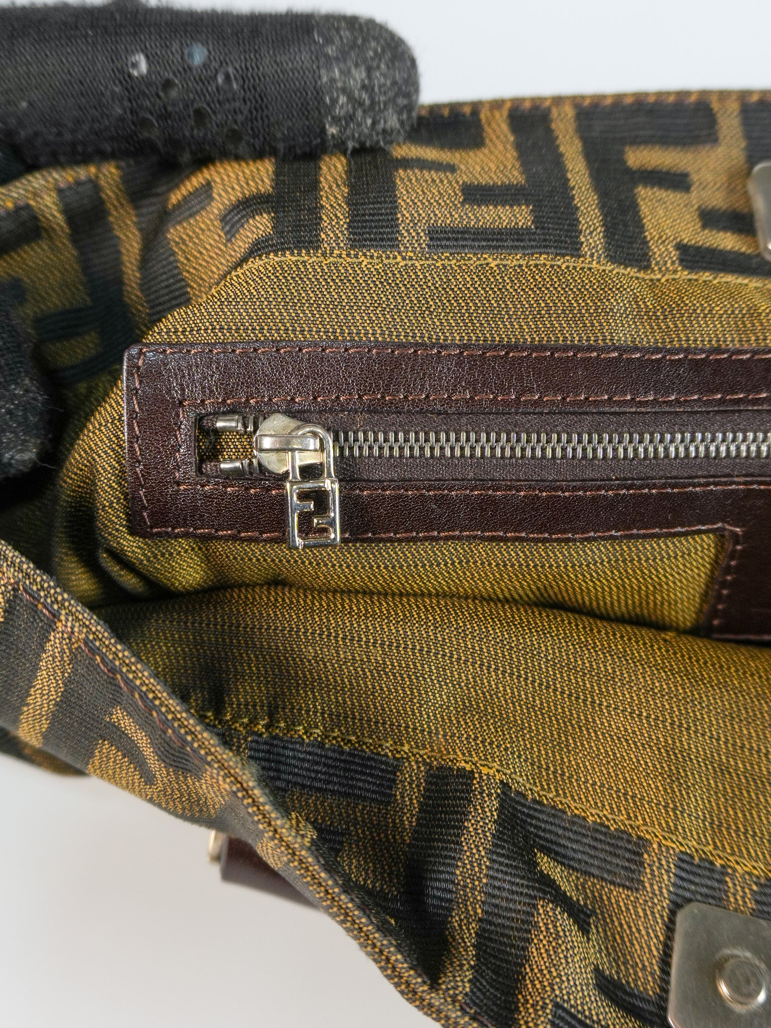 Vintage Zucca Canvas & Calfskin Leather Small Tote Bag | Purse Maison Luxury Bags Shop