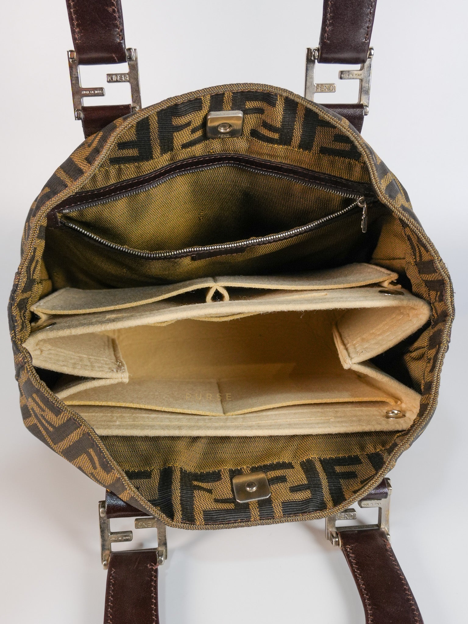 Vintage Zucca Canvas & Calfskin Leather Small Tote Bag | Purse Maison Luxury Bags Shop