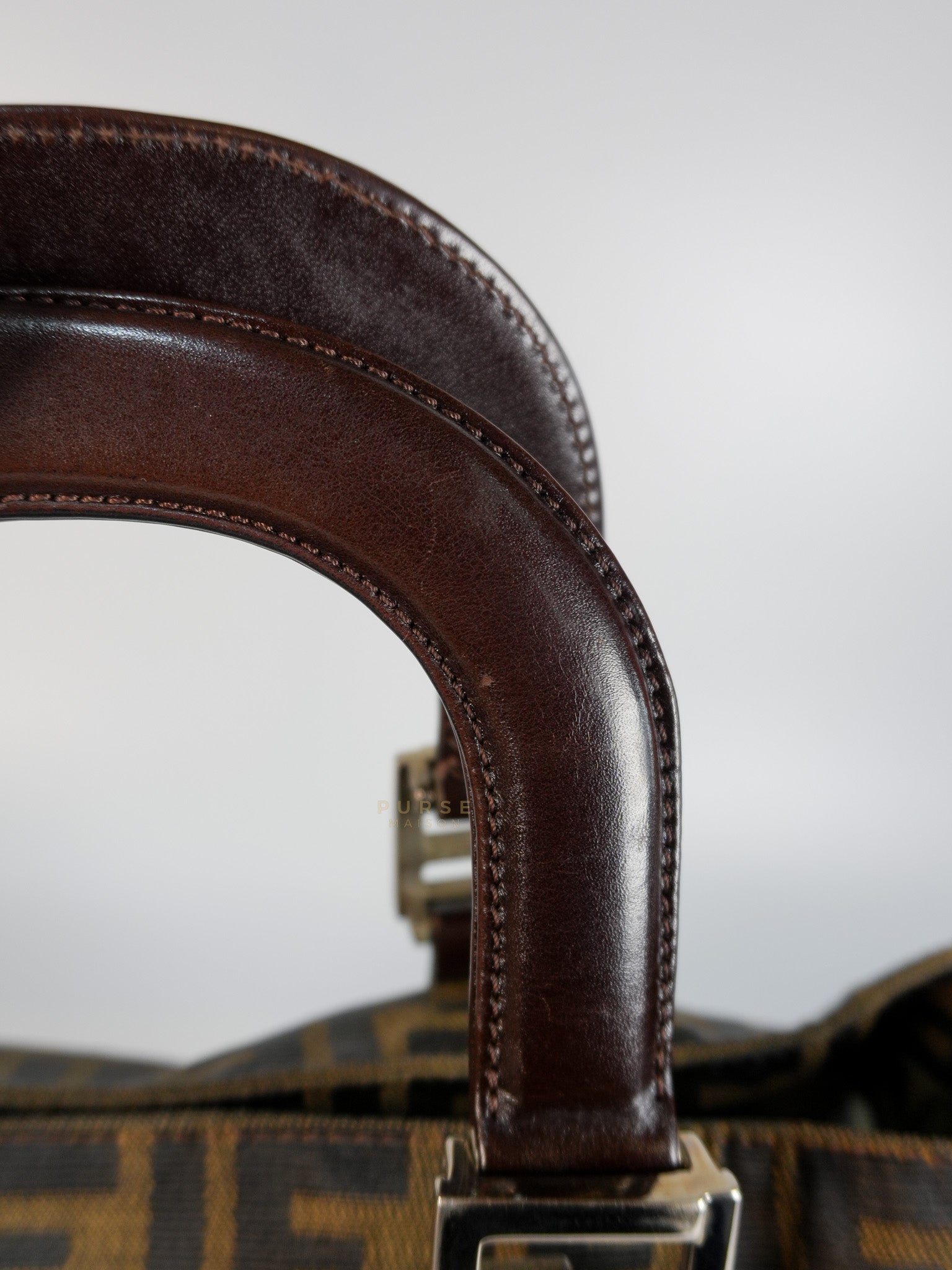 Vintage Zucca Canvas & Calfskin Leather Small Tote Bag | Purse Maison Luxury Bags Shop