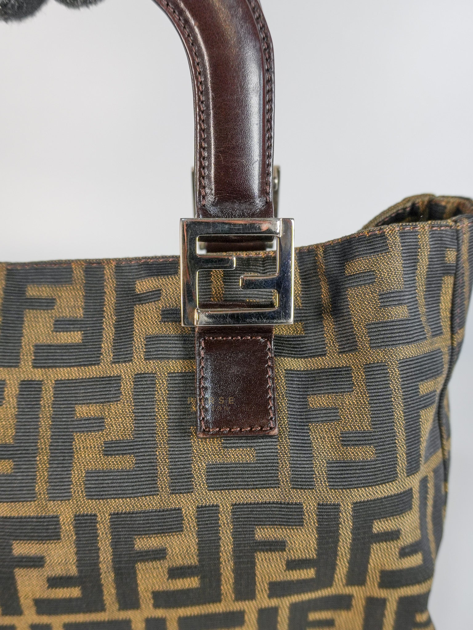 Vintage Zucca Canvas & Calfskin Leather Small Tote Bag | Purse Maison Luxury Bags Shop