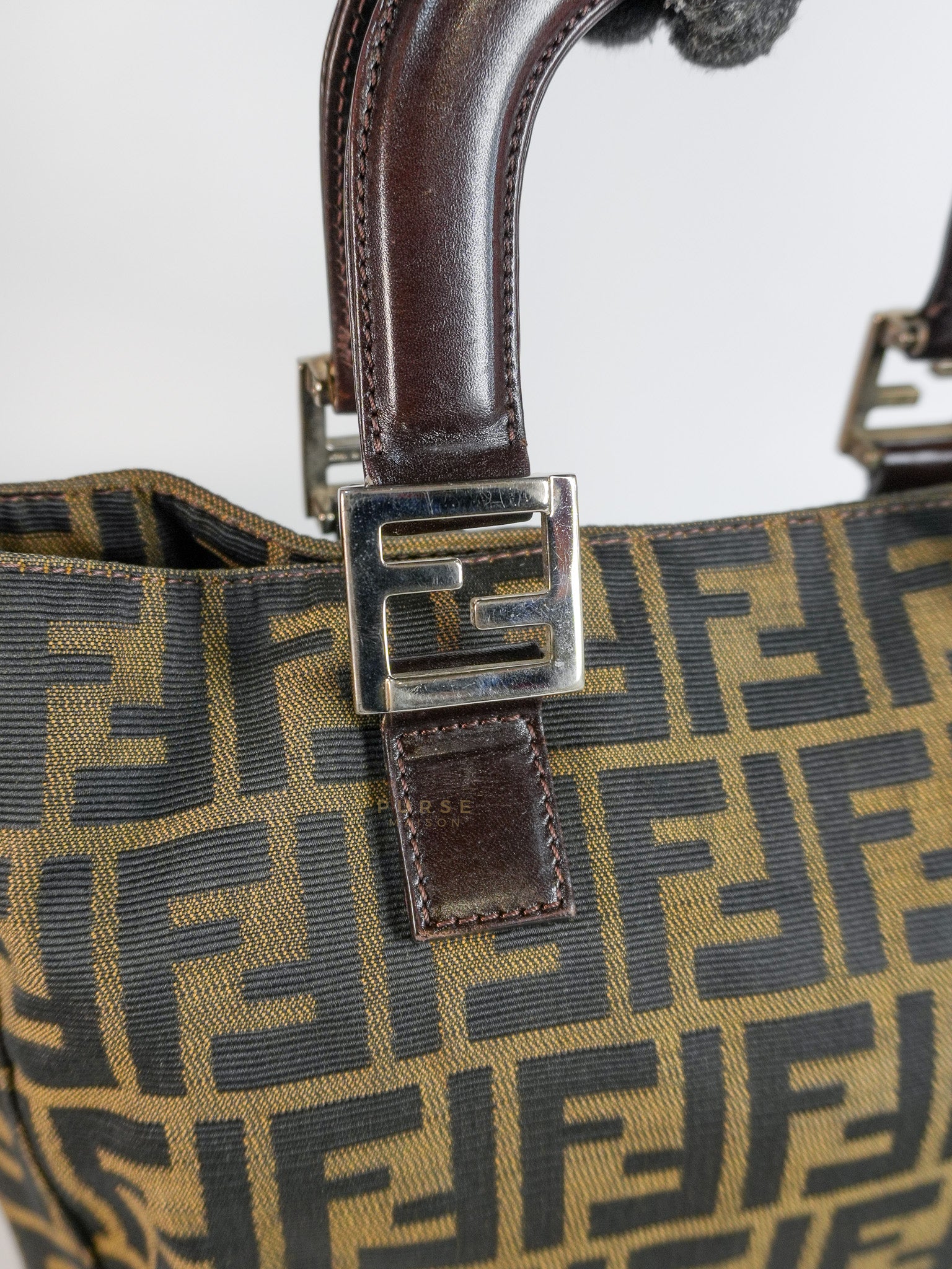 Vintage Zucca Canvas & Calfskin Leather Small Tote Bag | Purse Maison Luxury Bags Shop