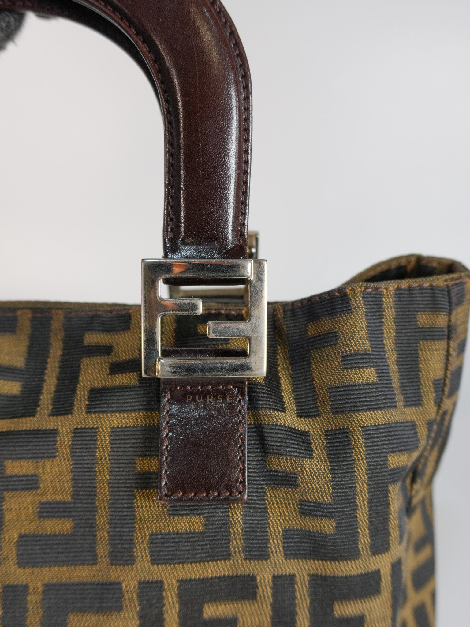 Vintage Zucca Canvas & Calfskin Leather Small Tote Bag | Purse Maison Luxury Bags Shop