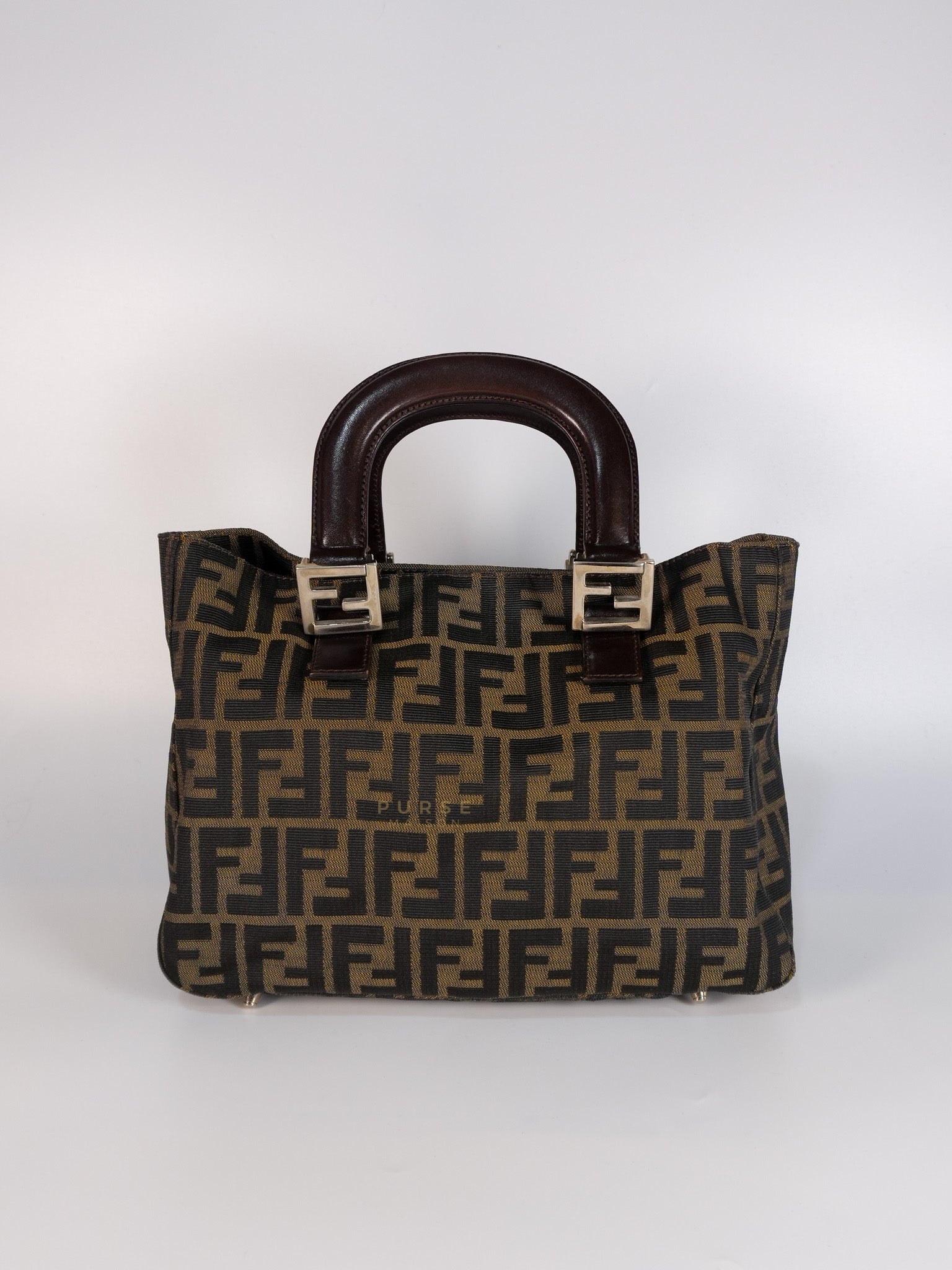 Vintage Zucca Canvas & Calfskin Leather Small Tote Bag | Purse Maison Luxury Bags Shop
