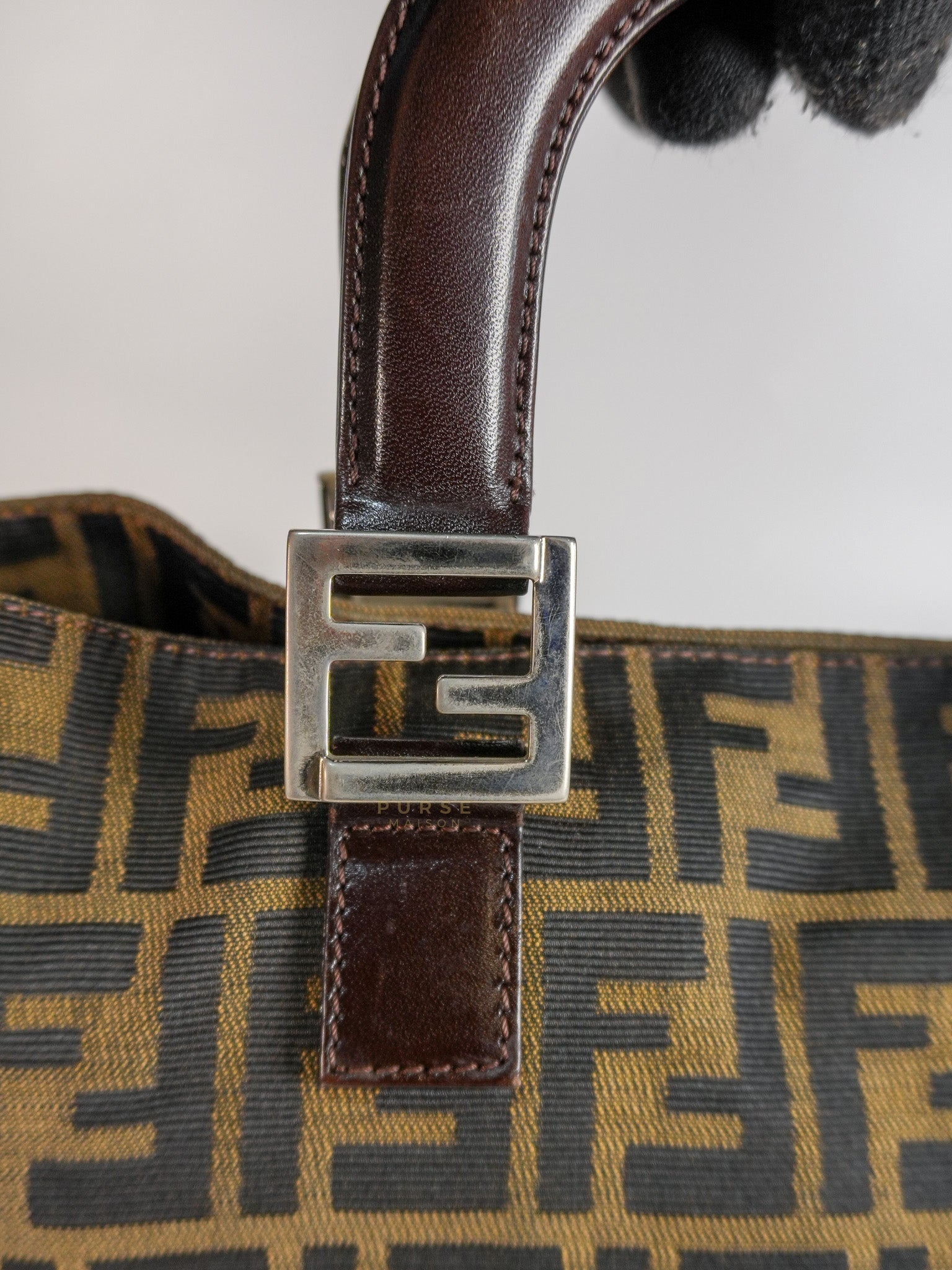 Vintage Zucca Canvas & Calfskin Leather Small Tote Bag | Purse Maison Luxury Bags Shop