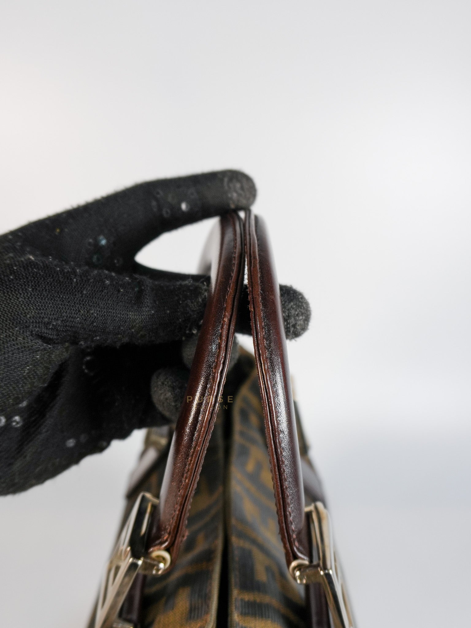 Vintage Zucca Canvas & Calfskin Leather Small Tote Bag | Purse Maison Luxury Bags Shop