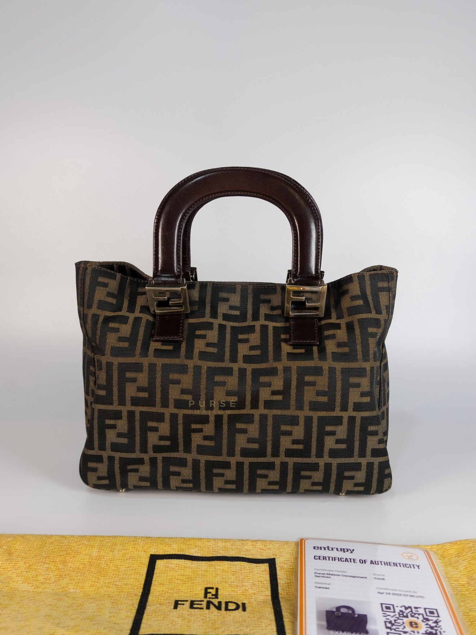 Vintage Zucca Canvas & Calfskin Leather Small Tote Bag | Purse Maison Luxury Bags Shop