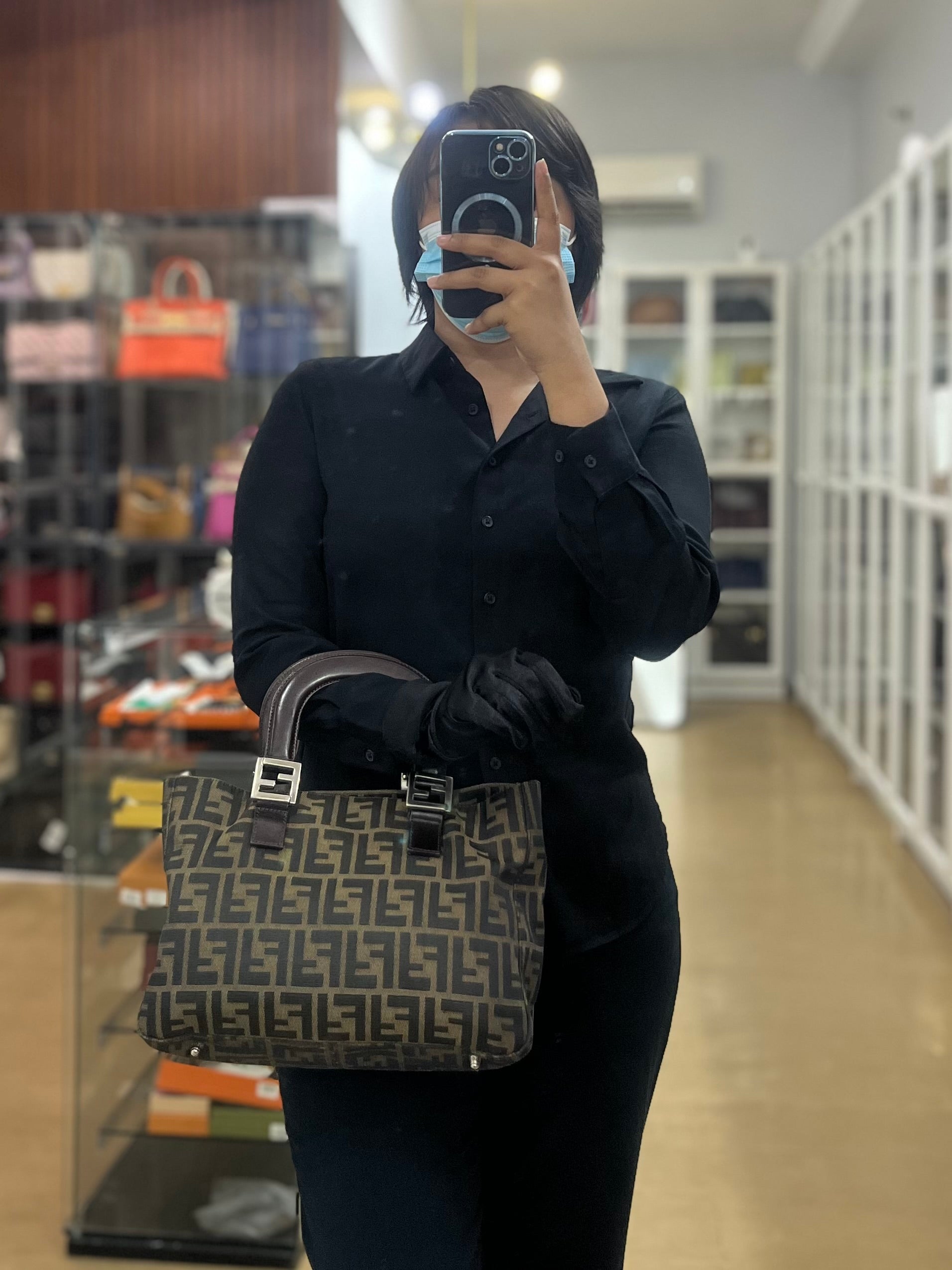 Vintage Zucca Canvas & Calfskin Leather Small Tote Bag | Purse Maison Luxury Bags Shop