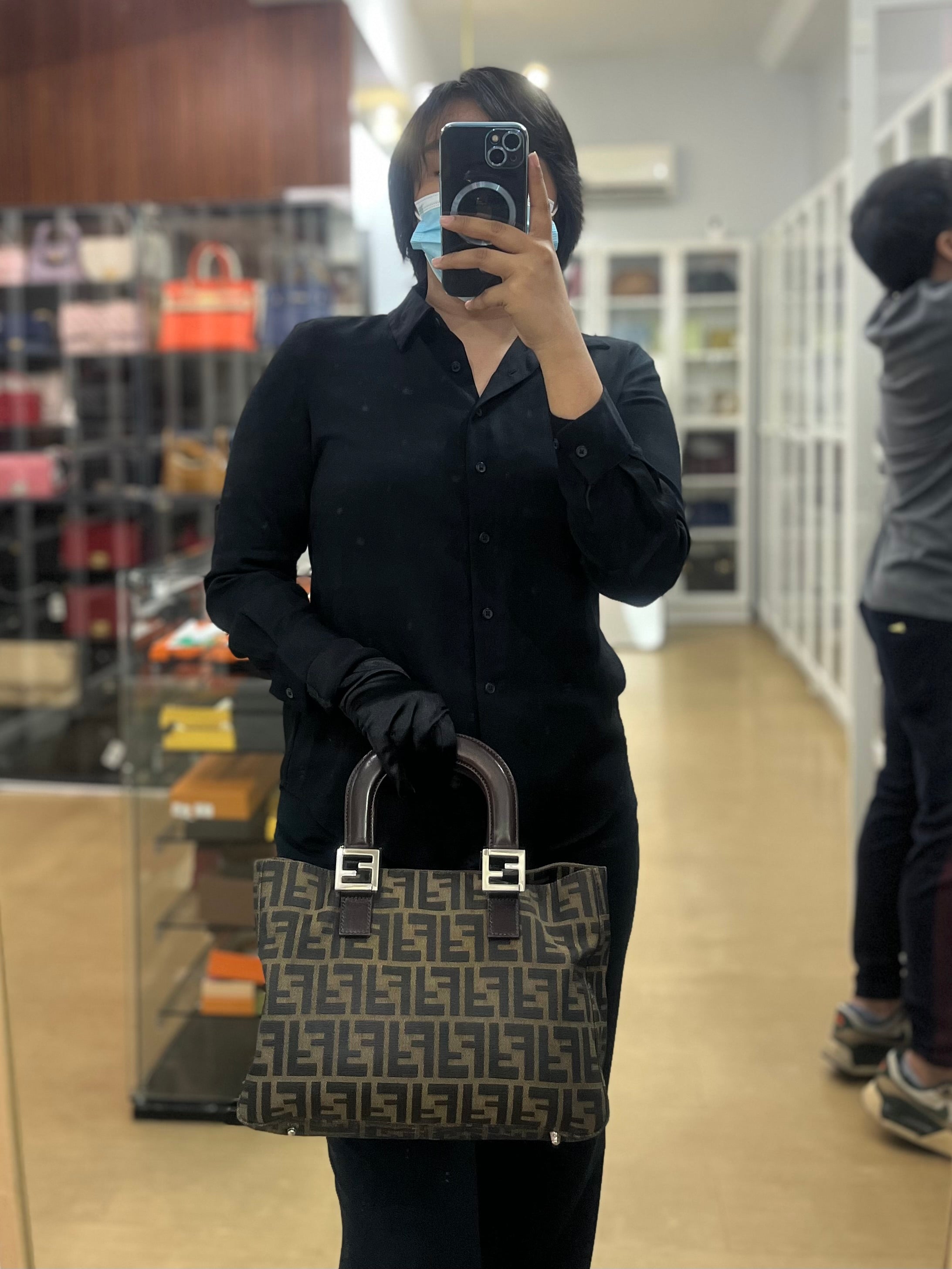 Vintage Zucca Canvas & Calfskin Leather Small Tote Bag | Purse Maison Luxury Bags Shop