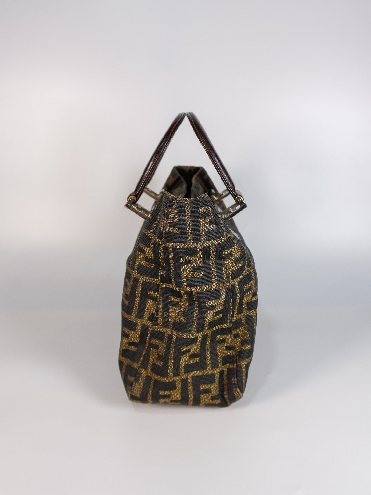 Vintage Zucca Canvas & Calfskin Leather Small Tote Bag | Purse Maison Luxury Bags Shop