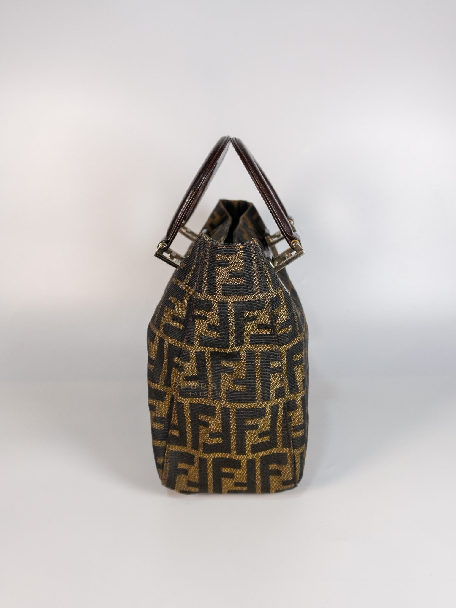 Vintage Zucca Canvas & Calfskin Leather Small Tote Bag | Purse Maison Luxury Bags Shop