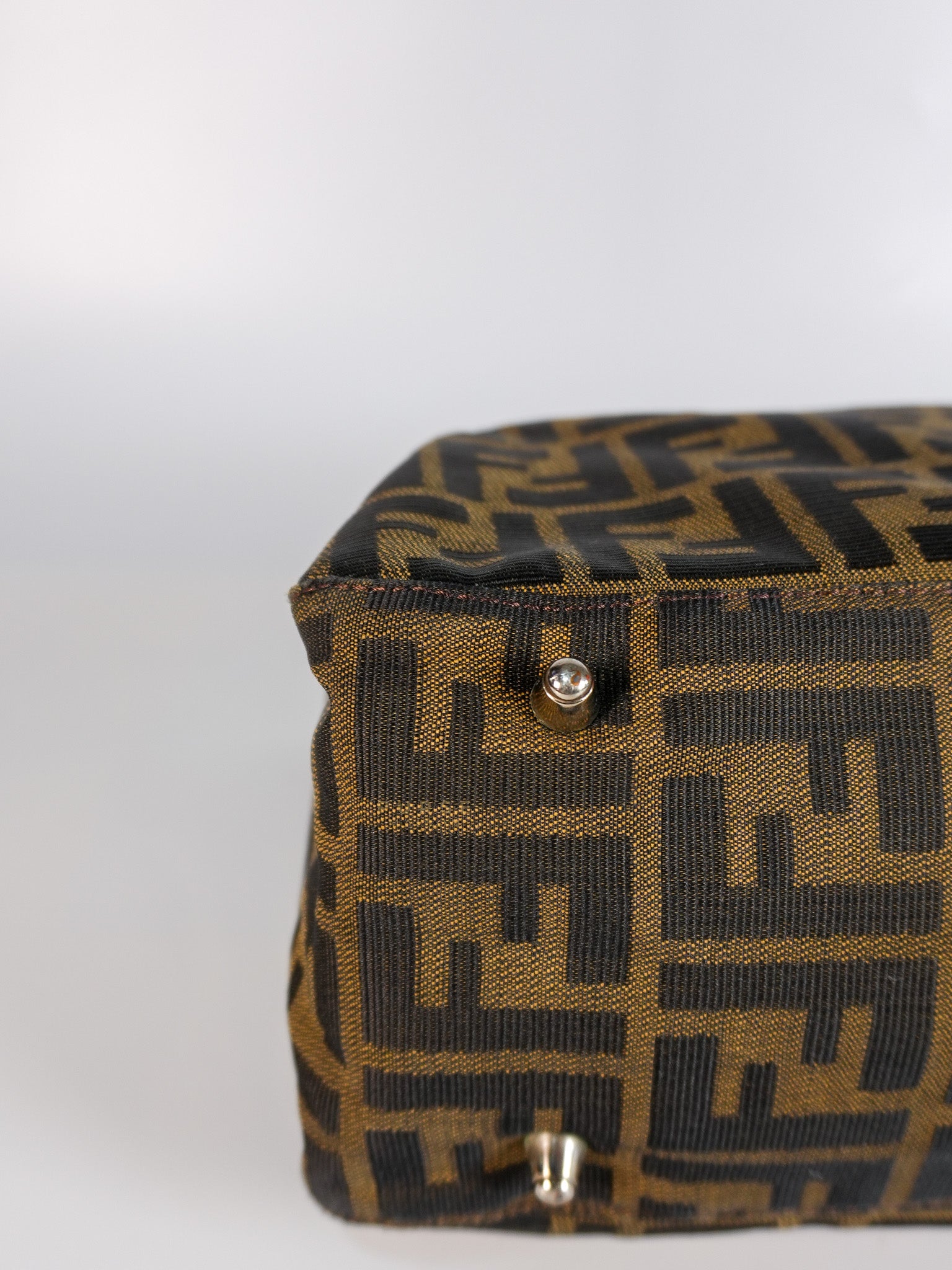 Vintage Zucca Canvas & Calfskin Leather Small Tote Bag | Purse Maison Luxury Bags Shop