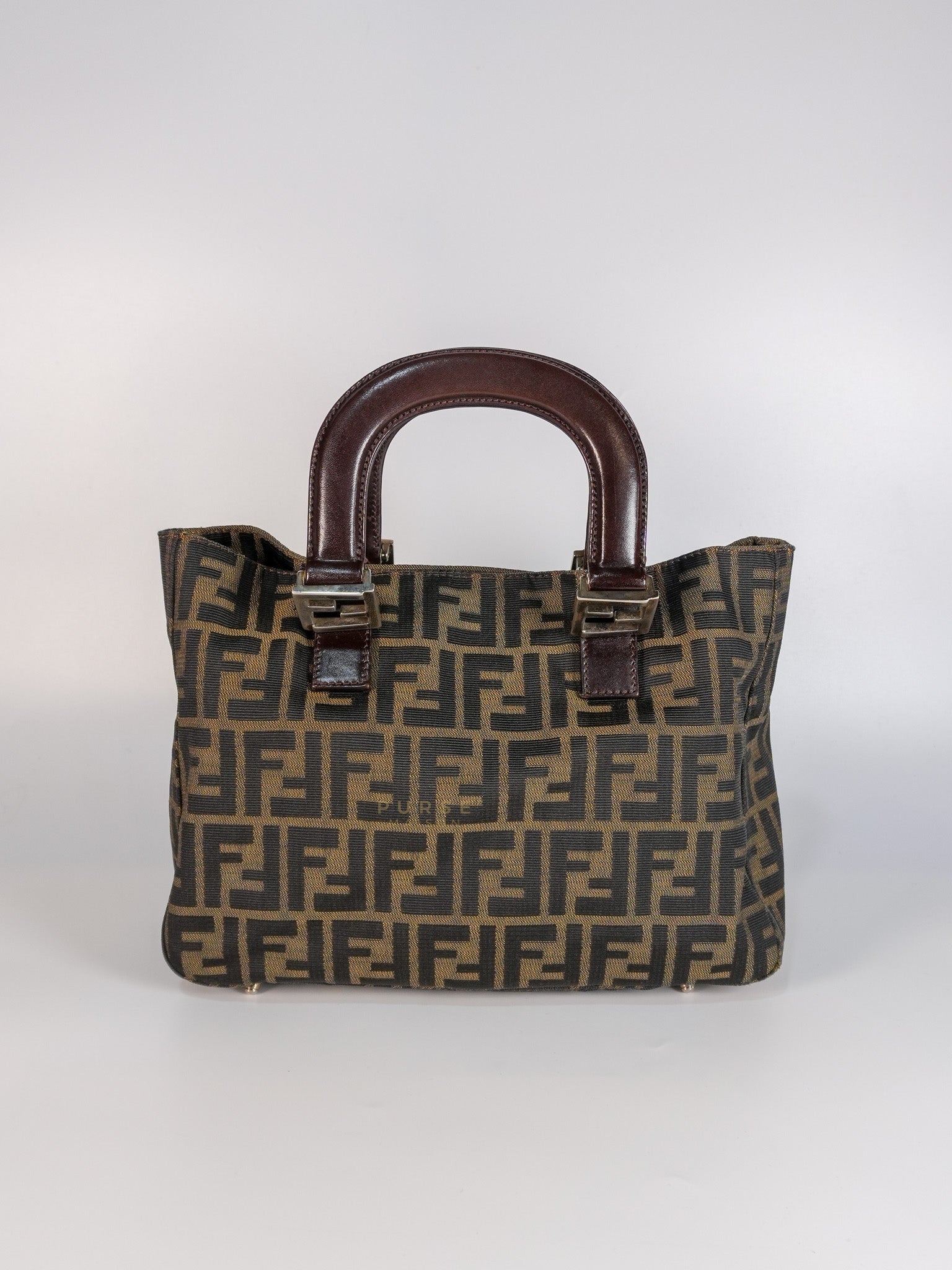 Vintage Zucca Canvas & Calfskin Leather Small Tote Bag | Purse Maison Luxury Bags Shop